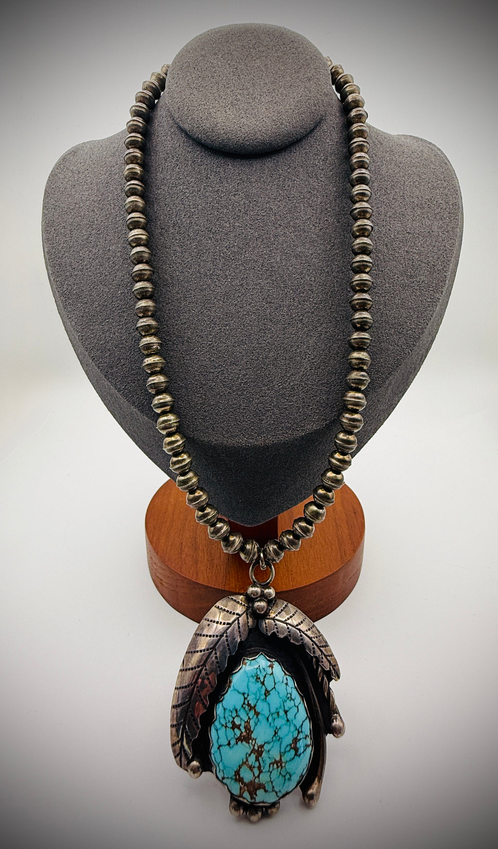 Vintage Sterling Silver Turquoise Necklace – Artist Signed “FT”