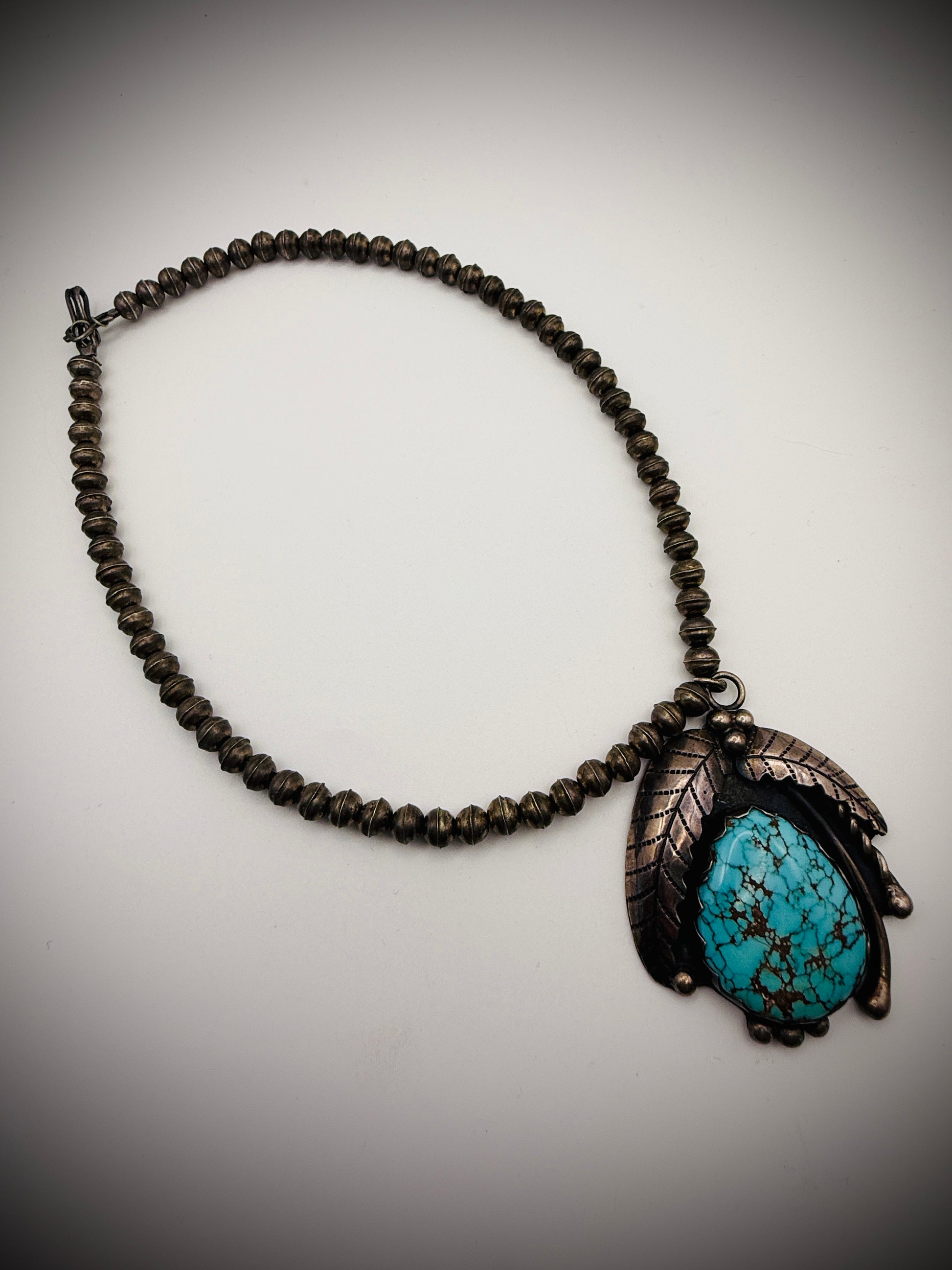 Vintage Sterling Silver Turquoise Necklace – Artist Signed “FT”
