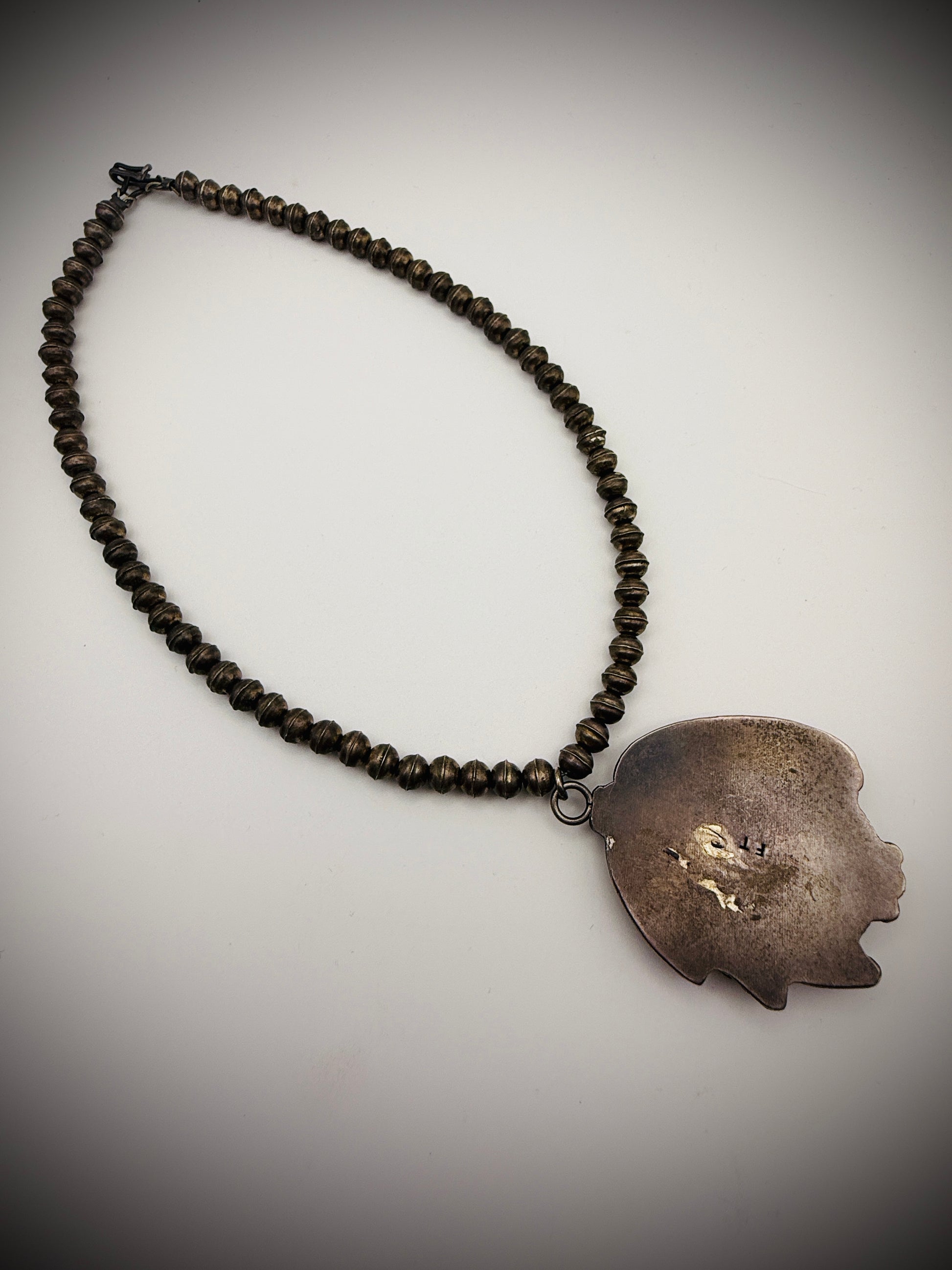 Vintage Sterling Silver Turquoise Necklace – Artist Signed “FT”