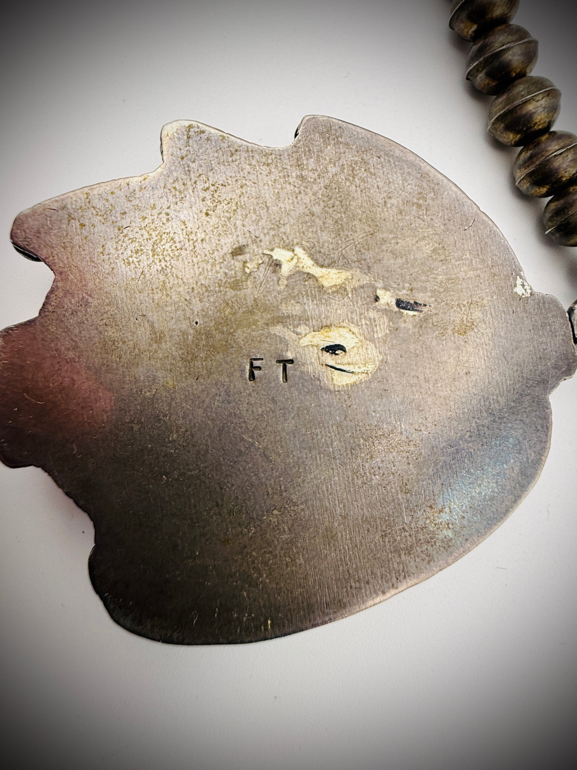 Vintage Sterling Silver Turquoise Necklace – Artist Signed “FT”