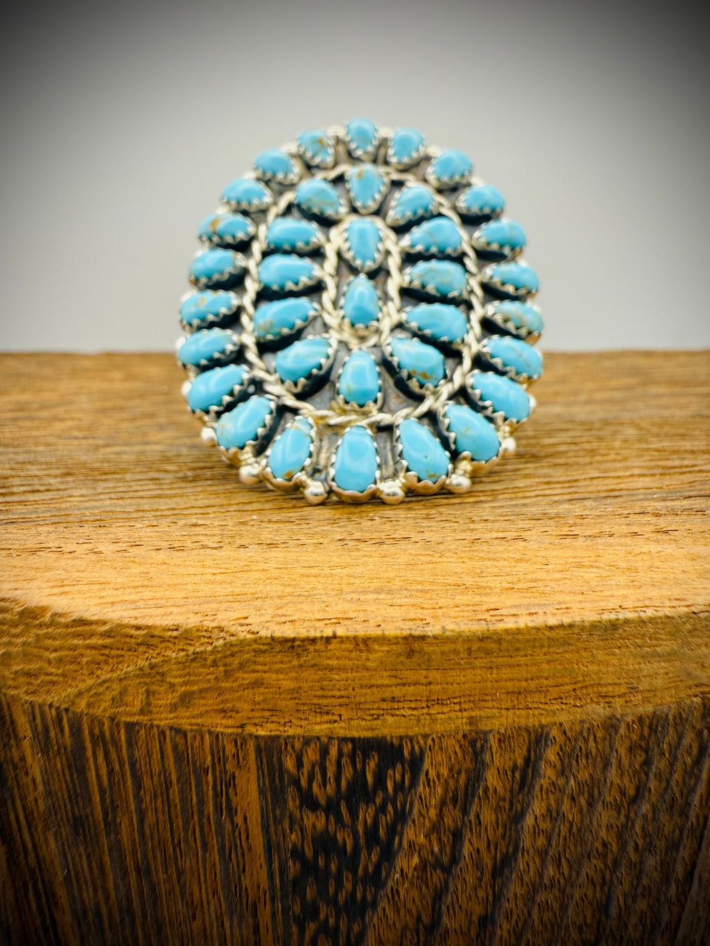 Navajo Sterling Silver Cluster Ring – Kingman Turquoise – Mathilda Benally
