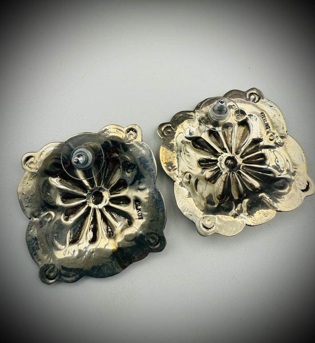 Vintage Navajo Sterling Silver Concho Earrings – Hand Stamped – Signed BLKGT