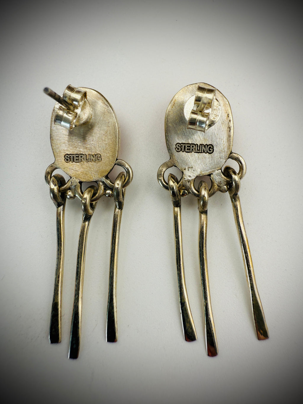 Sterling Silver Dangle Earrings – Orange Spiny Oyster – 1.75" Long