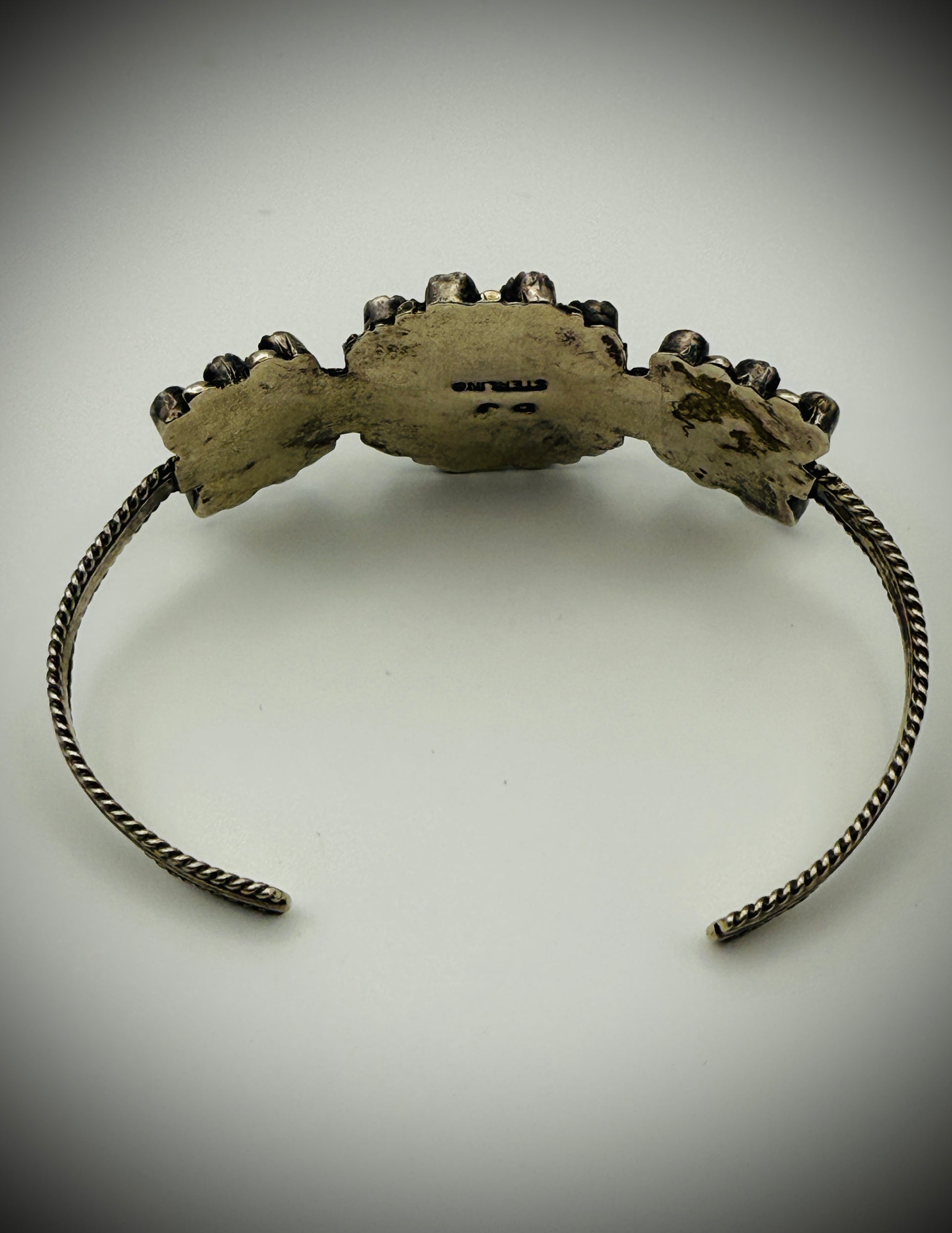 Vintage Zuni Sterling Silver Turquoise & Coral Cluster Cuff – Signed DJ