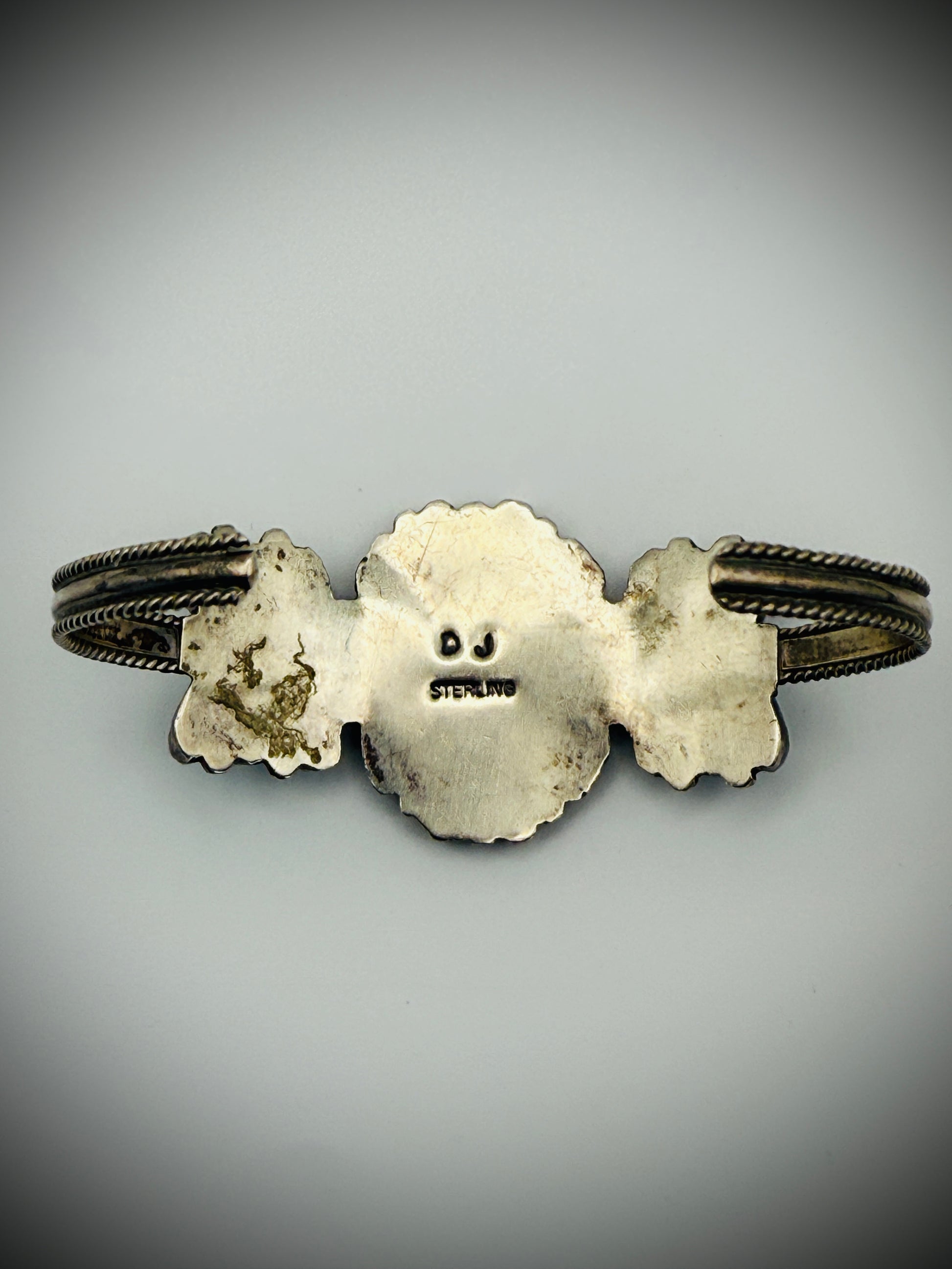 Vintage Zuni Sterling Silver Turquoise & Coral Cluster Cuff – Signed DJ