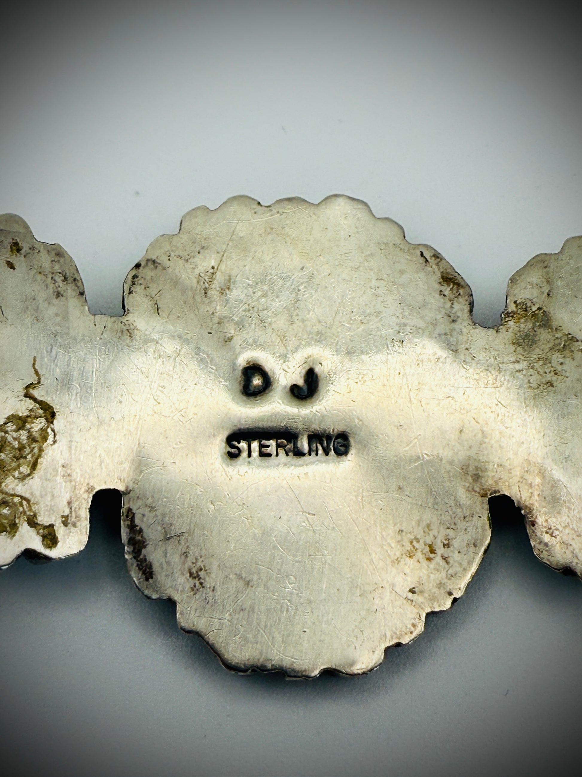 Vintage Zuni Sterling Silver Turquoise & Coral Cluster Cuff – Signed DJ