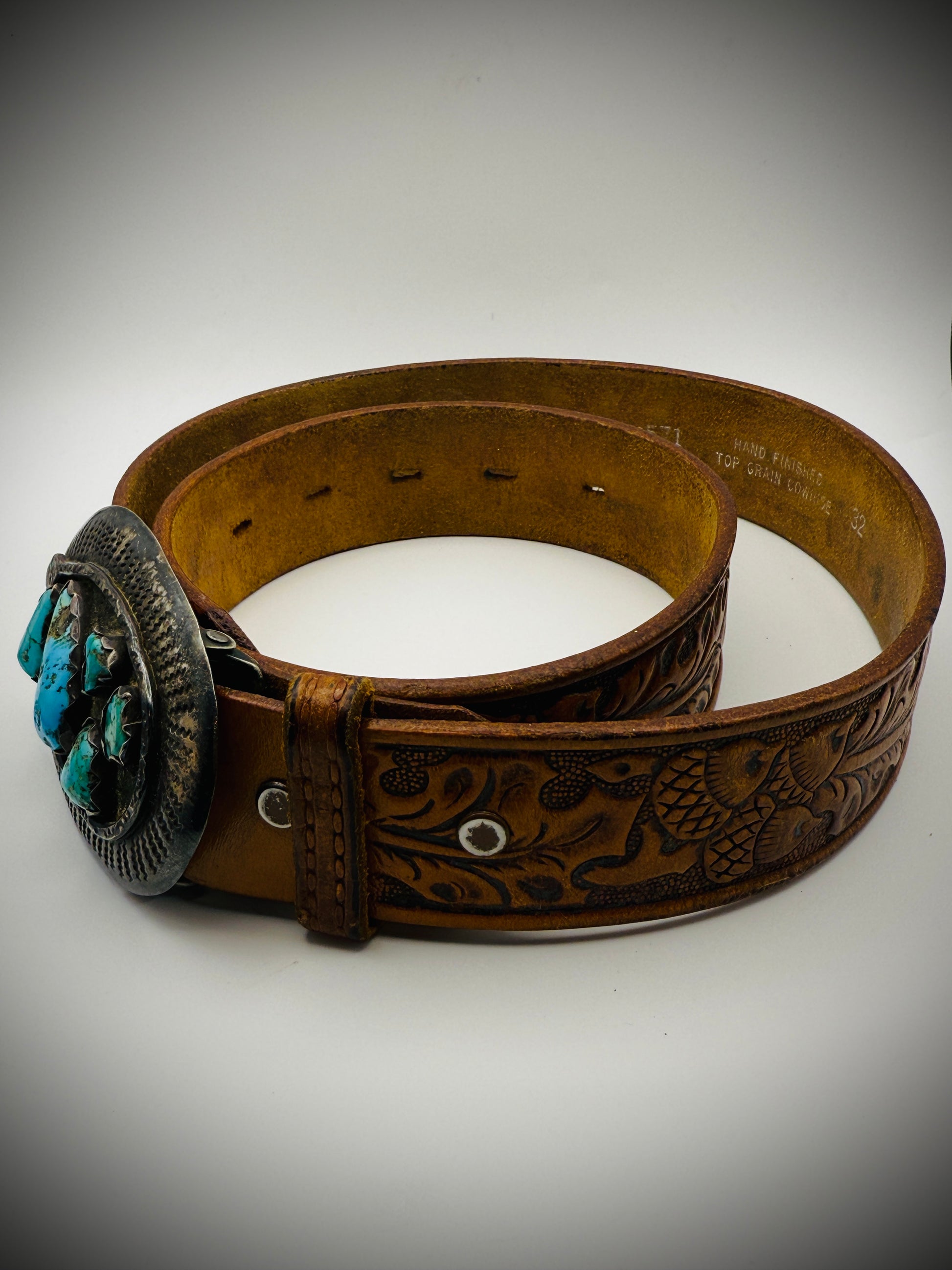 Vintage Effie Calavaza Zuni Sterling Silver Snake & Turquoise Belt Buckle w/Belt