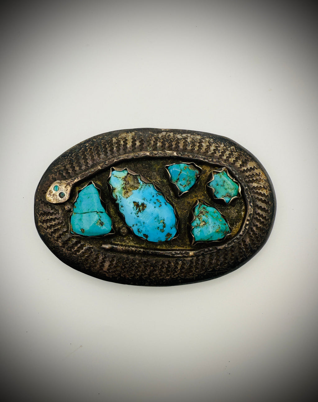 Vintage Effie Calavaza Zuni Sterling Silver Snake & Turquoise Belt Buckle w/Belt