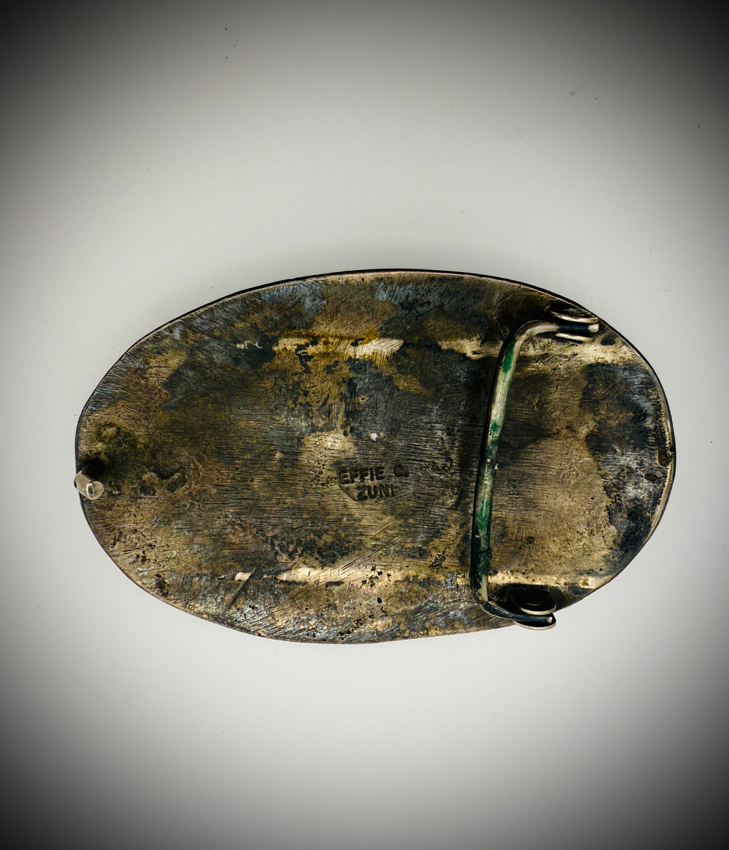 Vintage Effie Calavaza Zuni Sterling Silver Snake & Turquoise Belt Buckle w/Belt