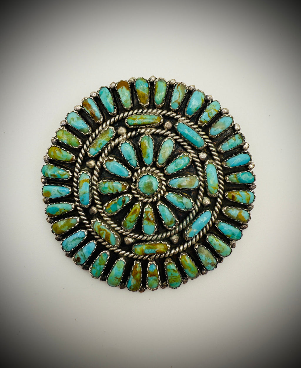 Vintage Sterling Silver & Turquoise Petit Point Cluster Brooch/Pendant – Signed RNH