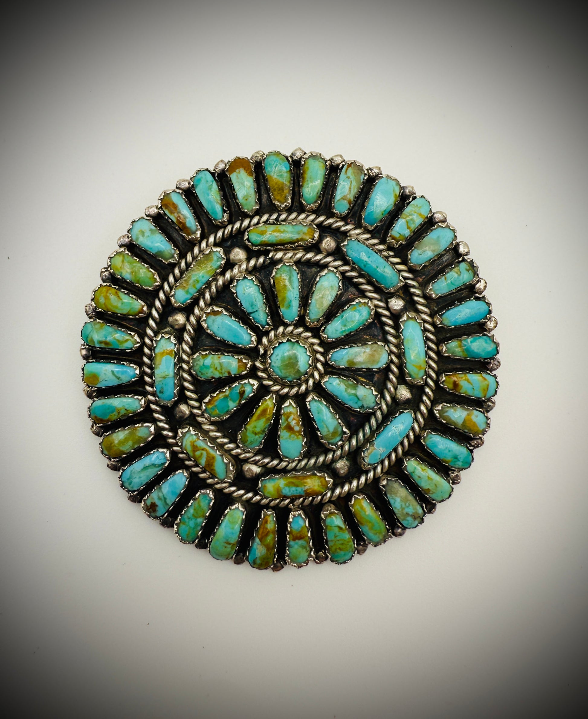 Vintage Sterling Silver & Turquoise Petit Point Cluster Brooch/Pendant – Signed RNH