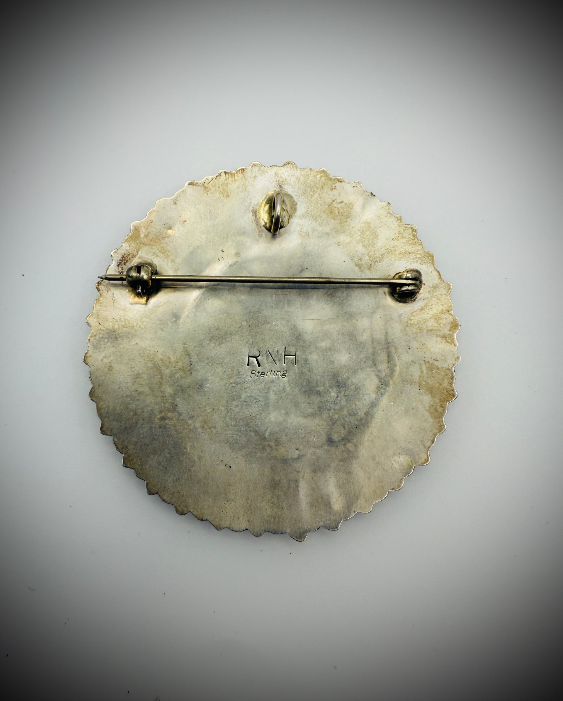 Vintage Sterling Silver & Turquoise Petit Point Cluster Brooch/Pendant – Signed RNH