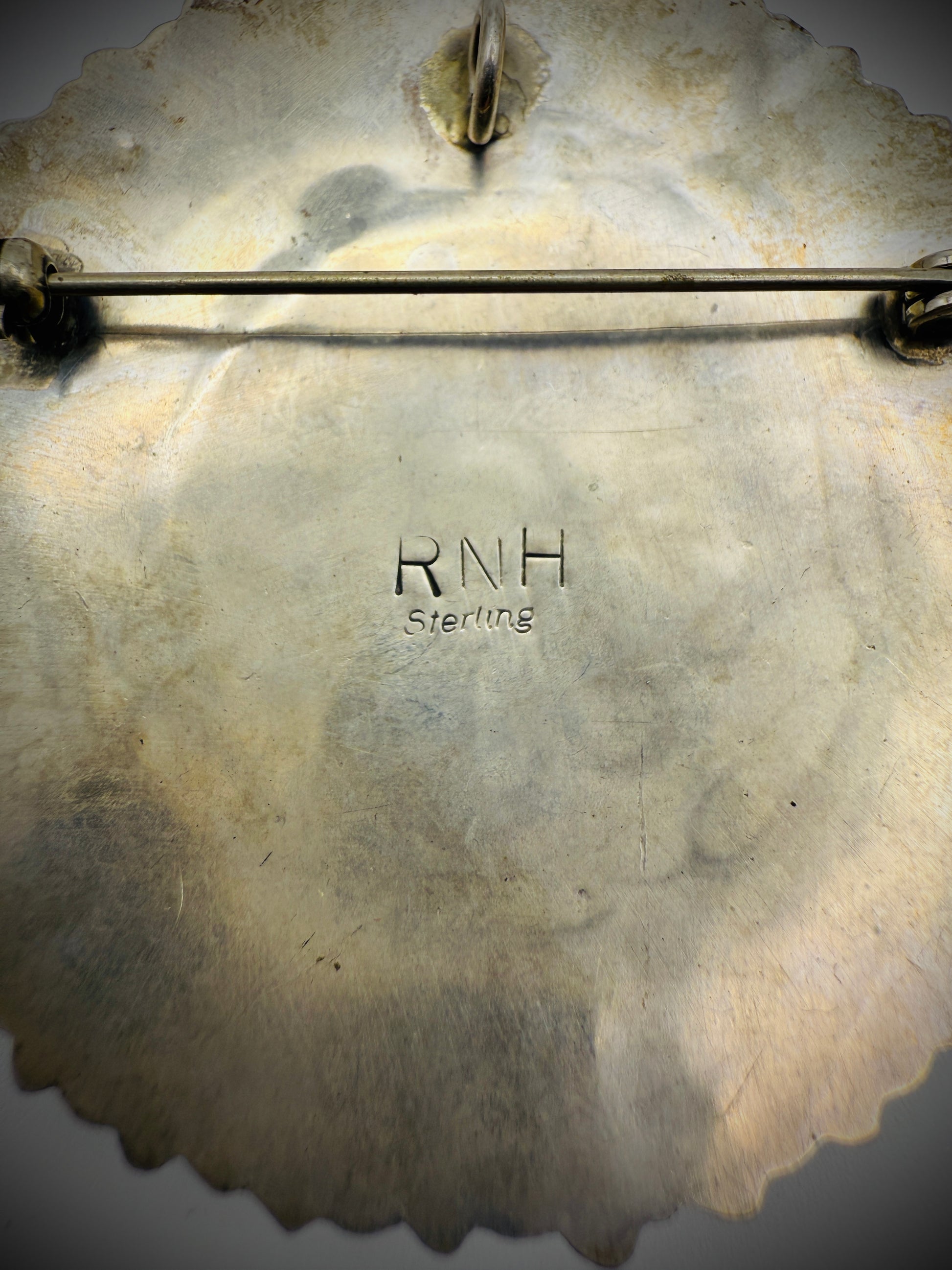 Vintage Sterling Silver & Turquoise Petit Point Cluster Brooch/Pendant – Signed RNH