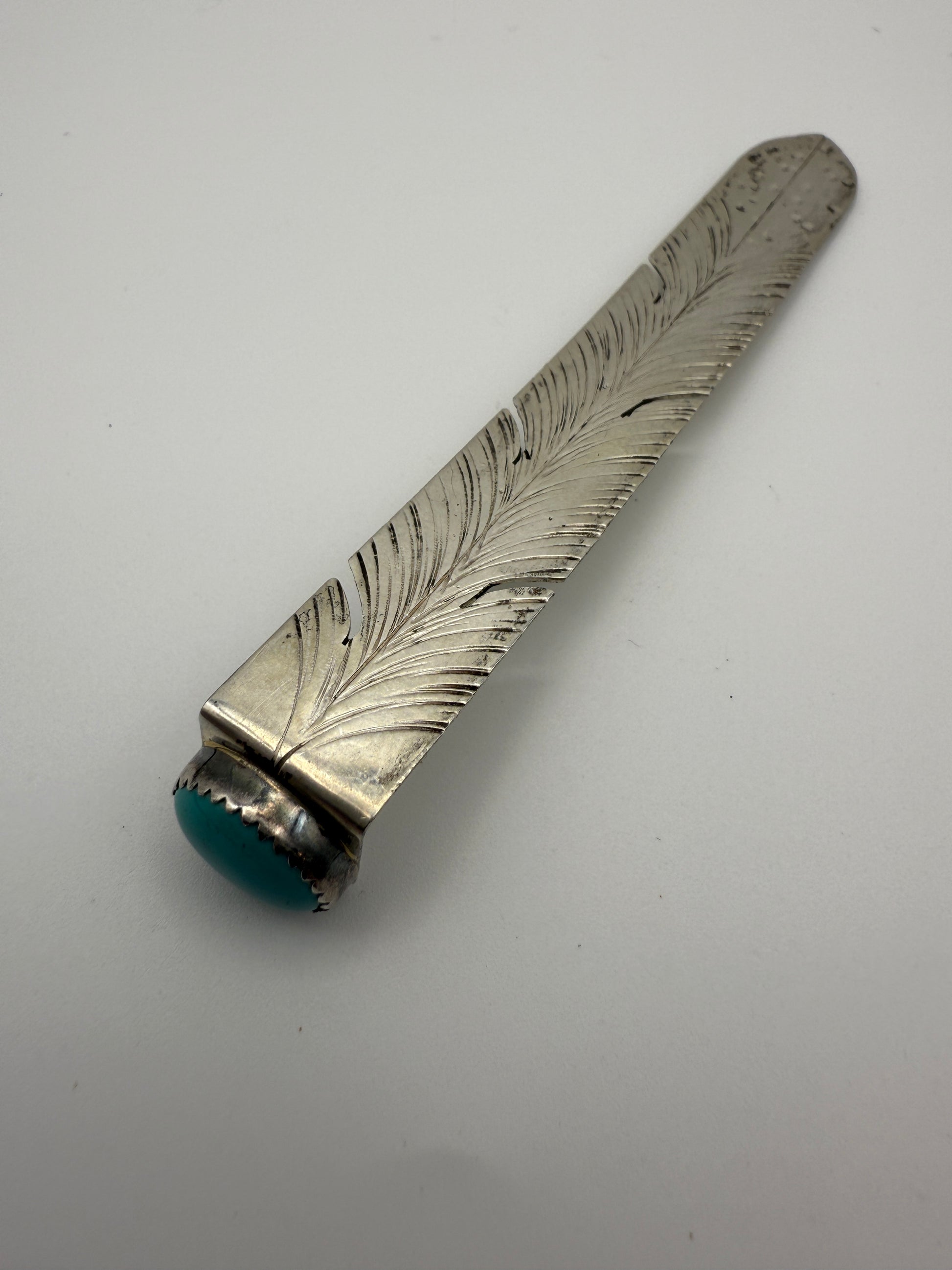 Vintage Navajo Sterling Silver & Turquoise Bookmark – Signed C. Whitehorse