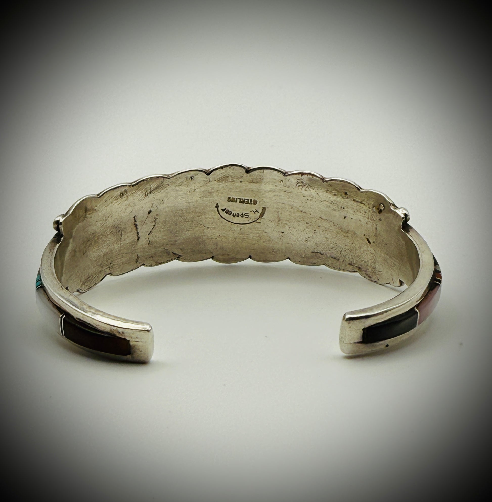 Authentic Navajo Harry Spencer Sterling Silver Multi-Stone Inlay Cuff Bracelet