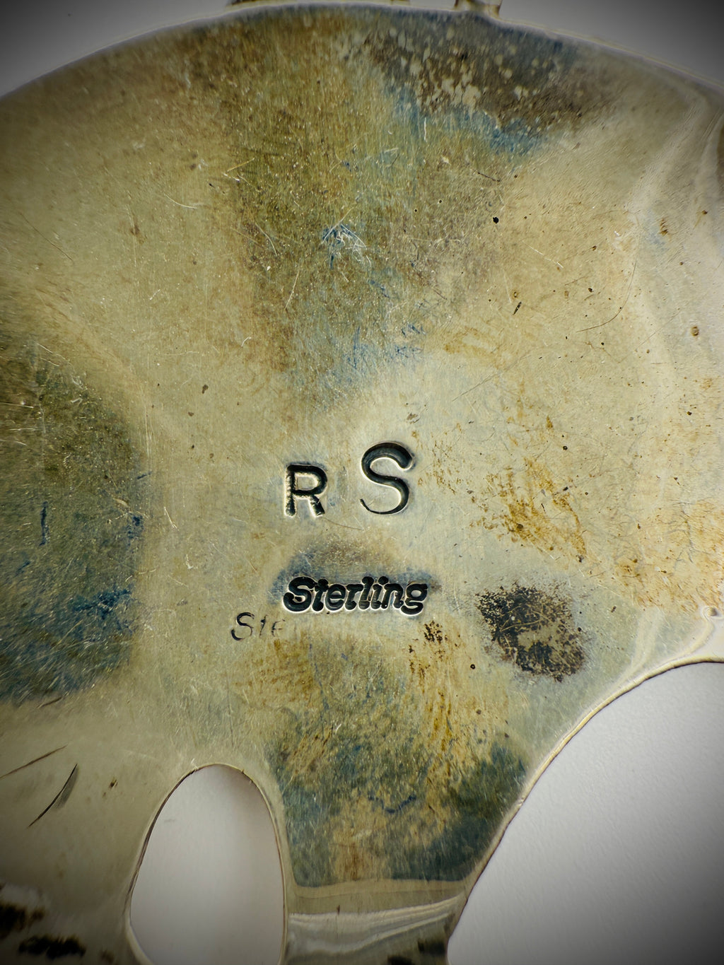 Vintage Navajo Sterling Silver Bear Pendant with Turquoise – Signed RS