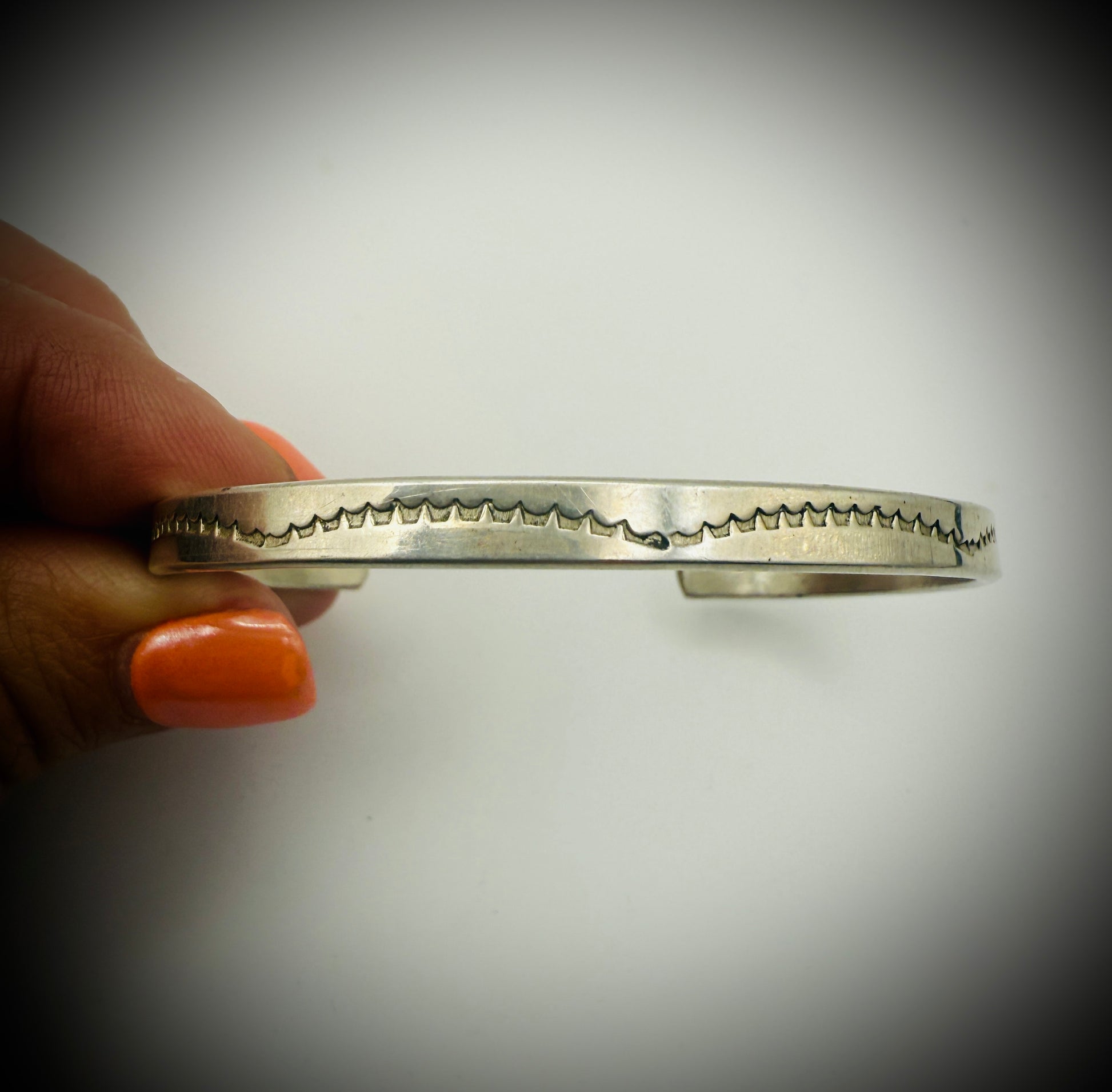 Sterling Silver Cuff Bracelet – Artist Stamped Tahe (Navajo)