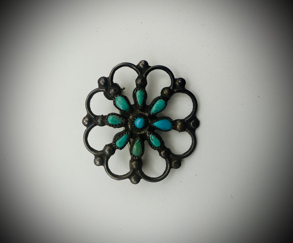 Vintage Sterling Silver Turquoise Cluster Brooch