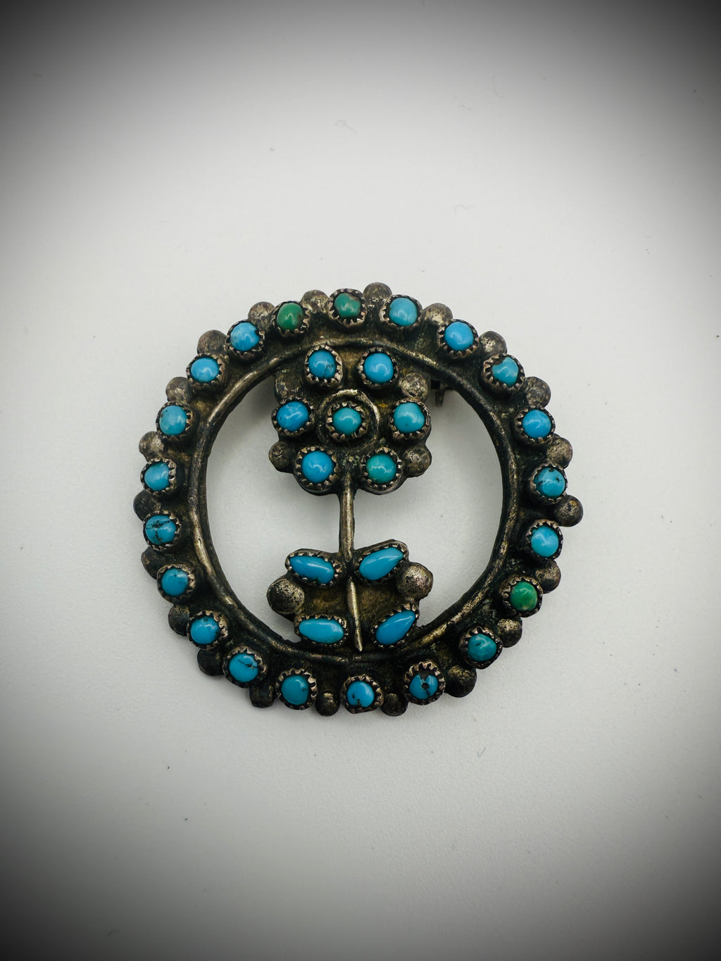 Vintage Sterling Silver Turquoise Cluster Brooch