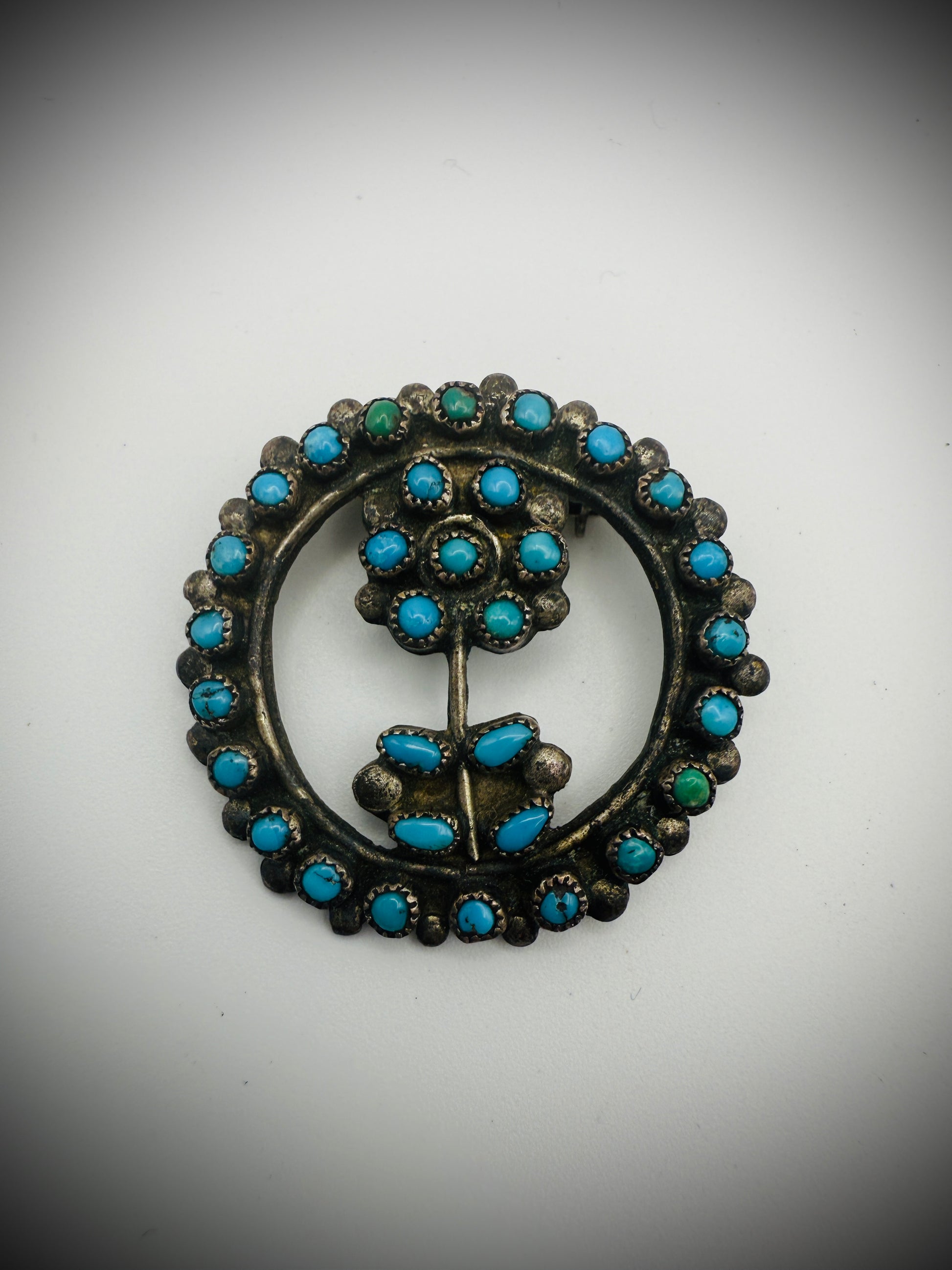 Vintage Sterling Silver Turquoise Cluster Brooch