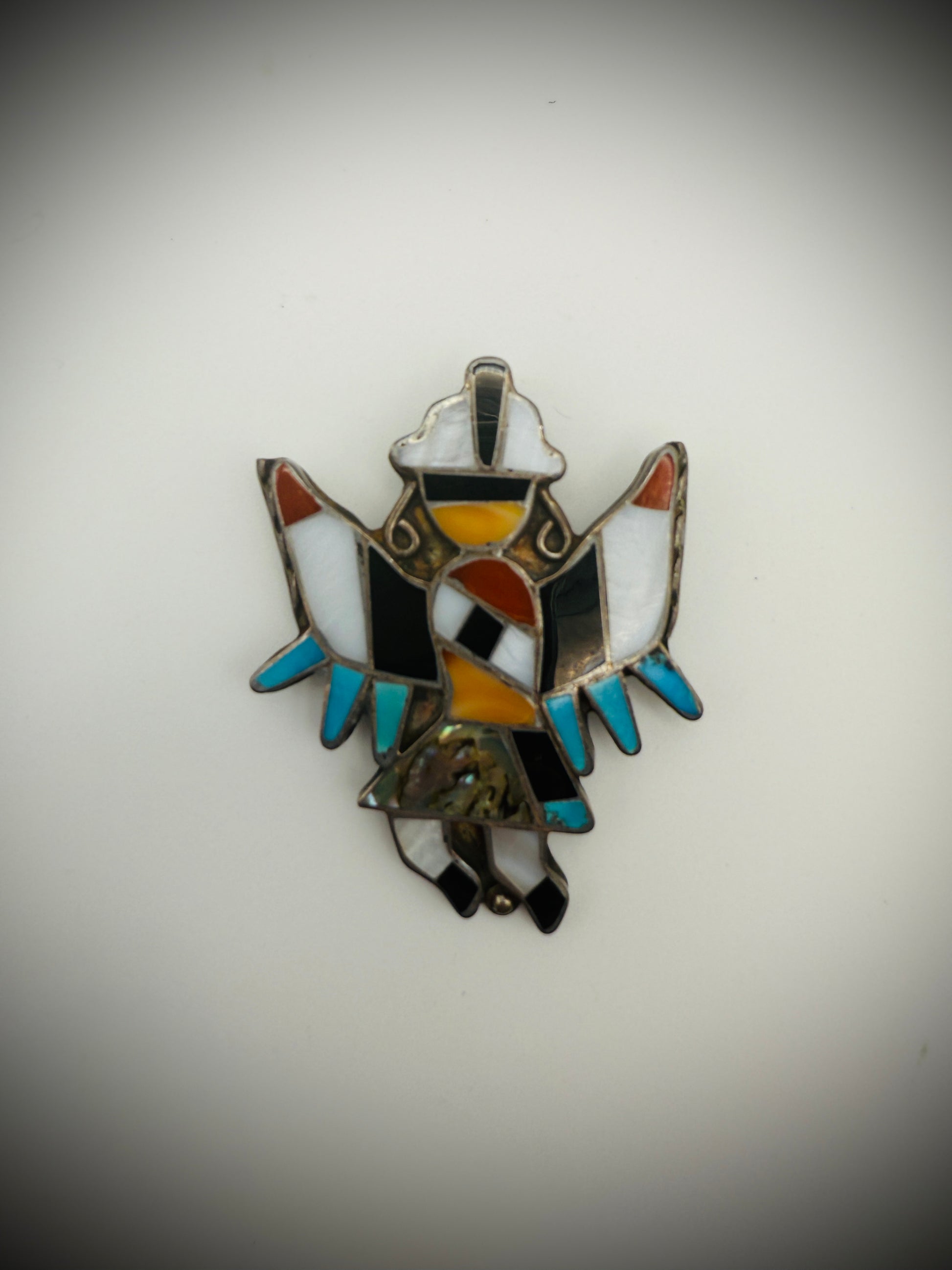 Vintage Zuni Sterling Silver Inlay Brooch