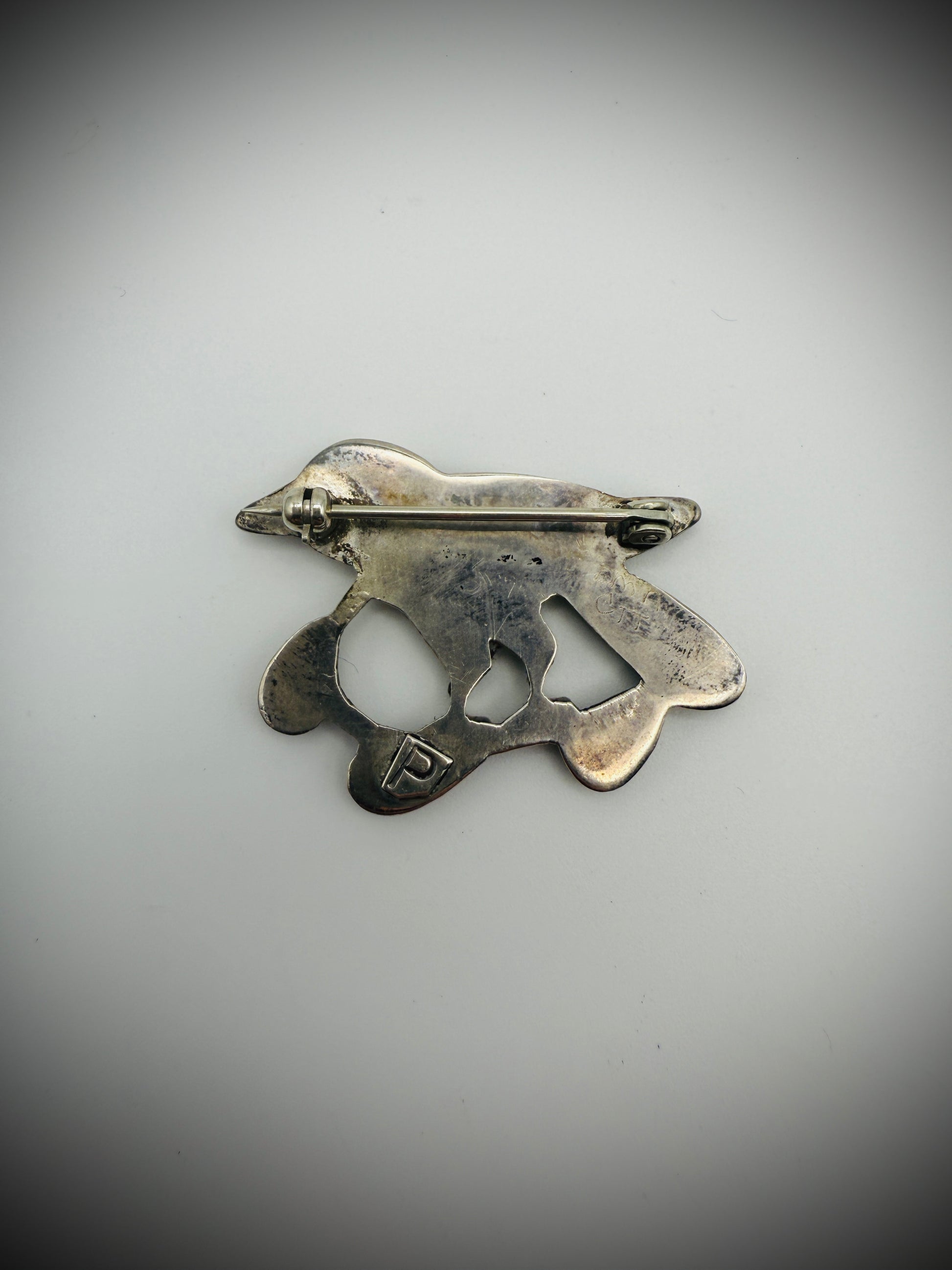 Vintage Zuni Porfilio Sheyka Sterling Silver Bird Inlay Brooch