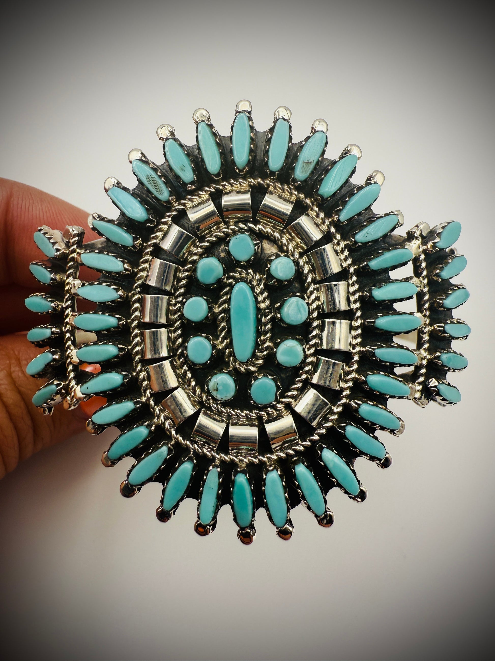 Sterling Silver Turquoise Cluster Cuff – Nathaniel & Rosemary Nez (Navajo), Signed