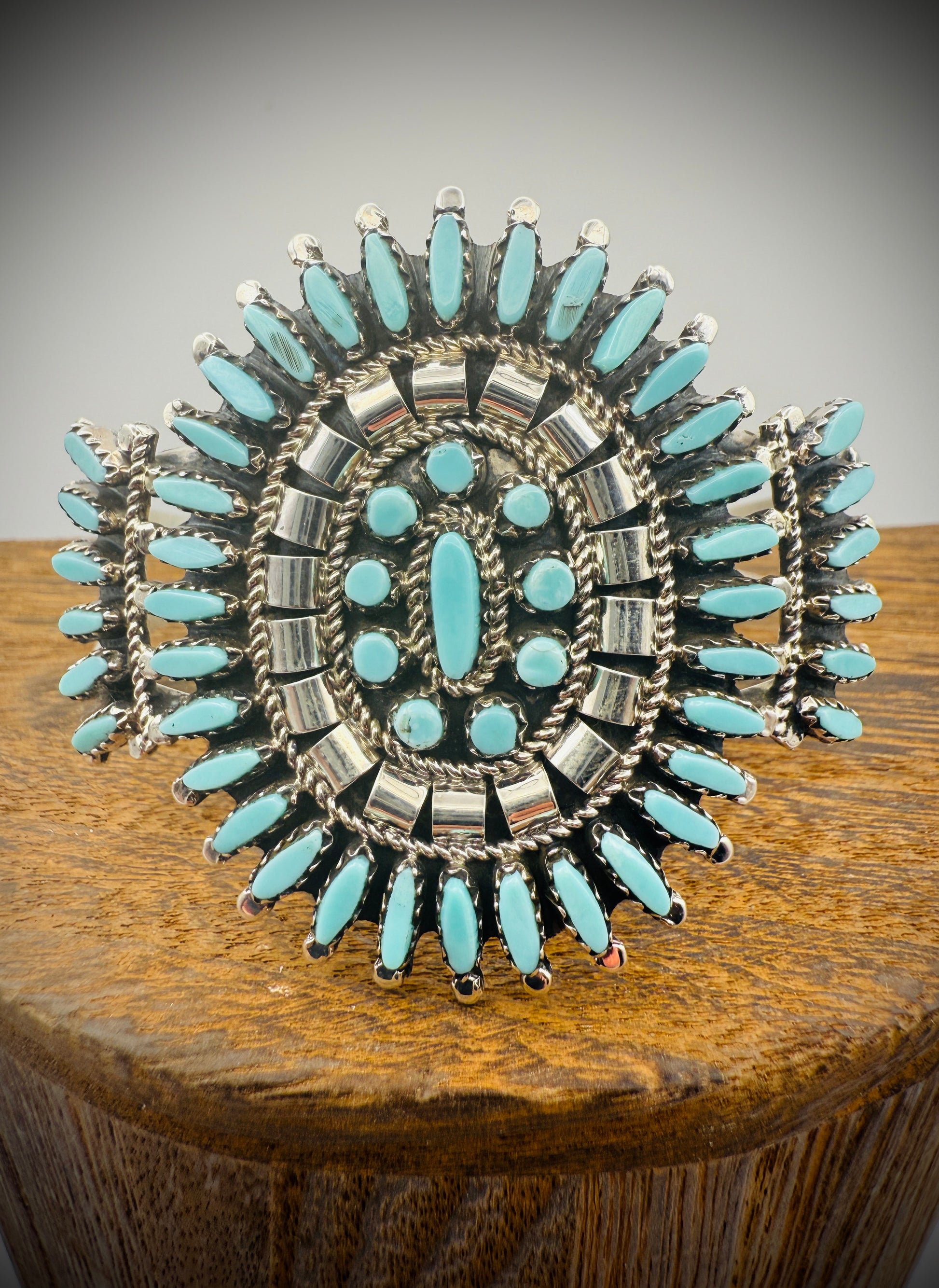 Sterling Silver Turquoise Cluster Cuff – Nathaniel & Rosemary Nez (Navajo), Signed