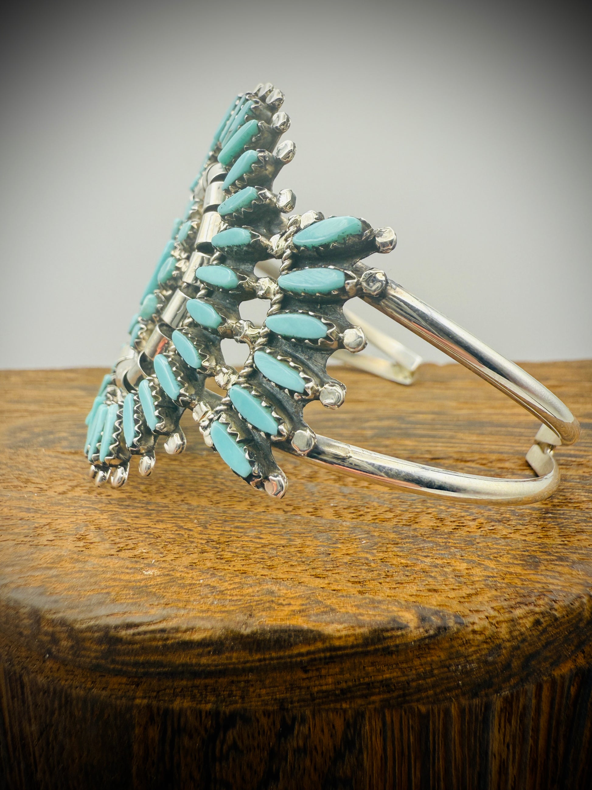 Sterling Silver Turquoise Cluster Cuff – Nathaniel & Rosemary Nez (Navajo), Signed