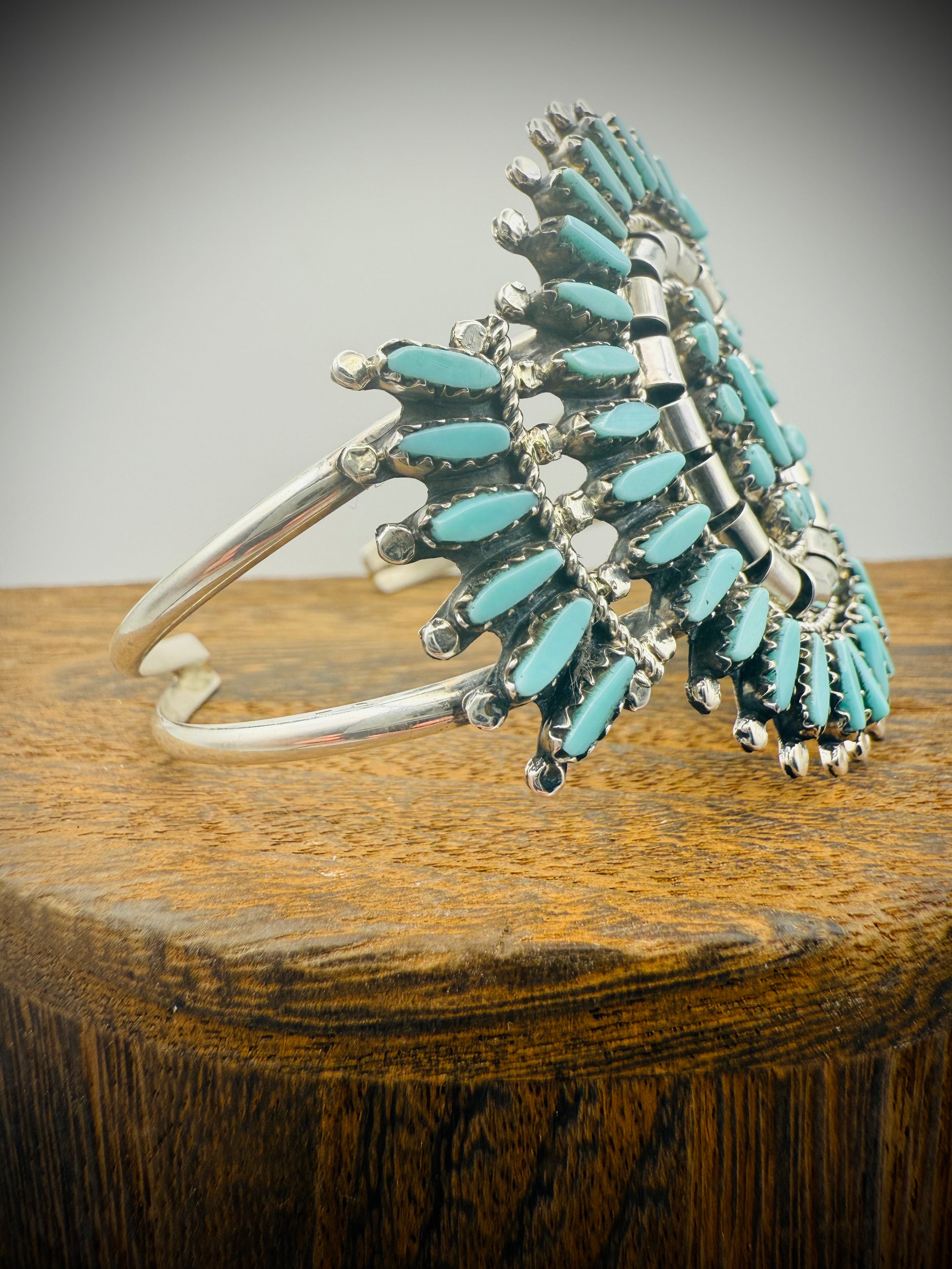 Sterling Silver Turquoise Cluster Cuff – Nathaniel & Rosemary Nez (Navajo), Signed