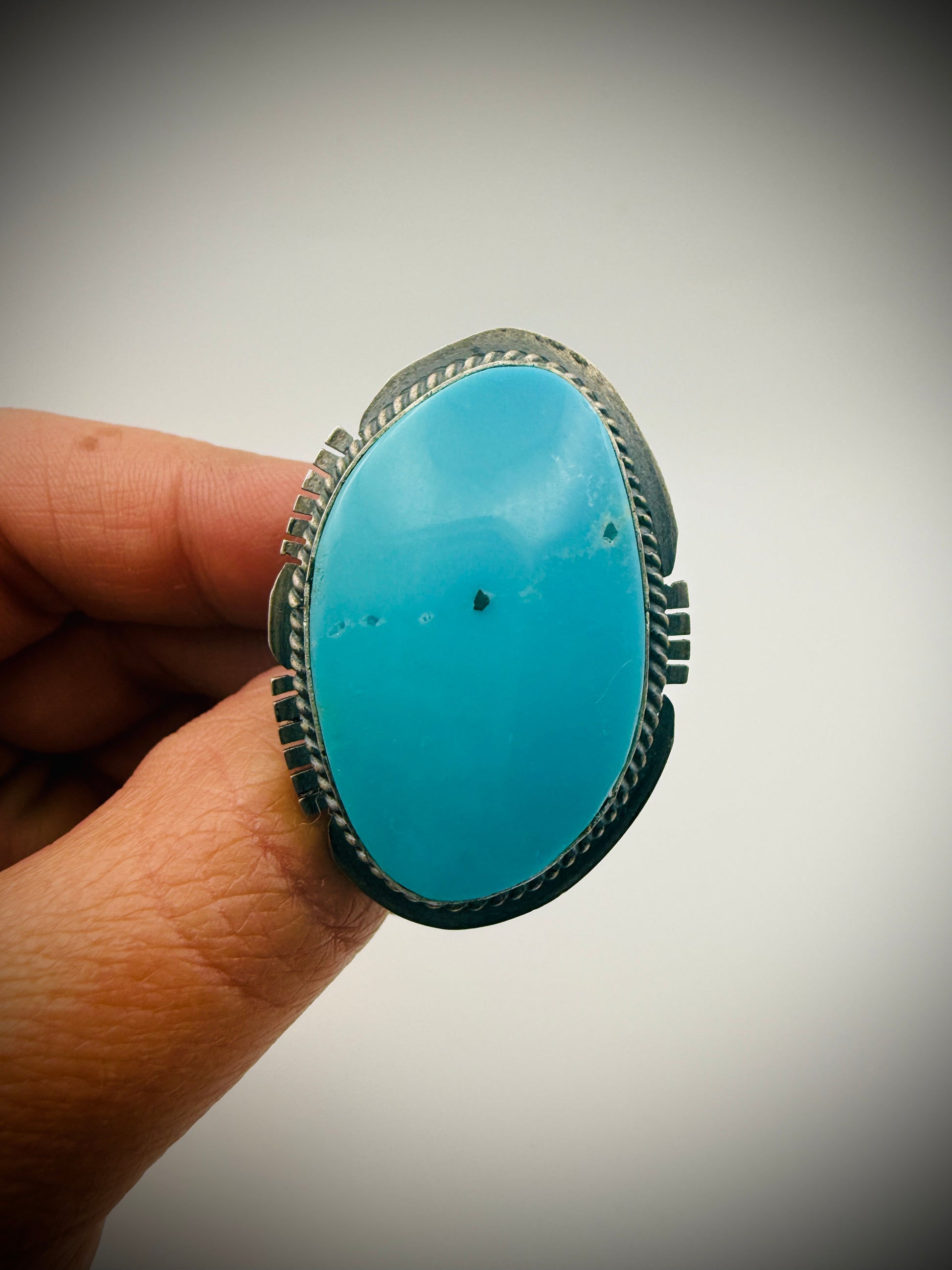 Sterling Silver Turquoise Ring – Signed John Nelson (Navajo) – Size 7.25