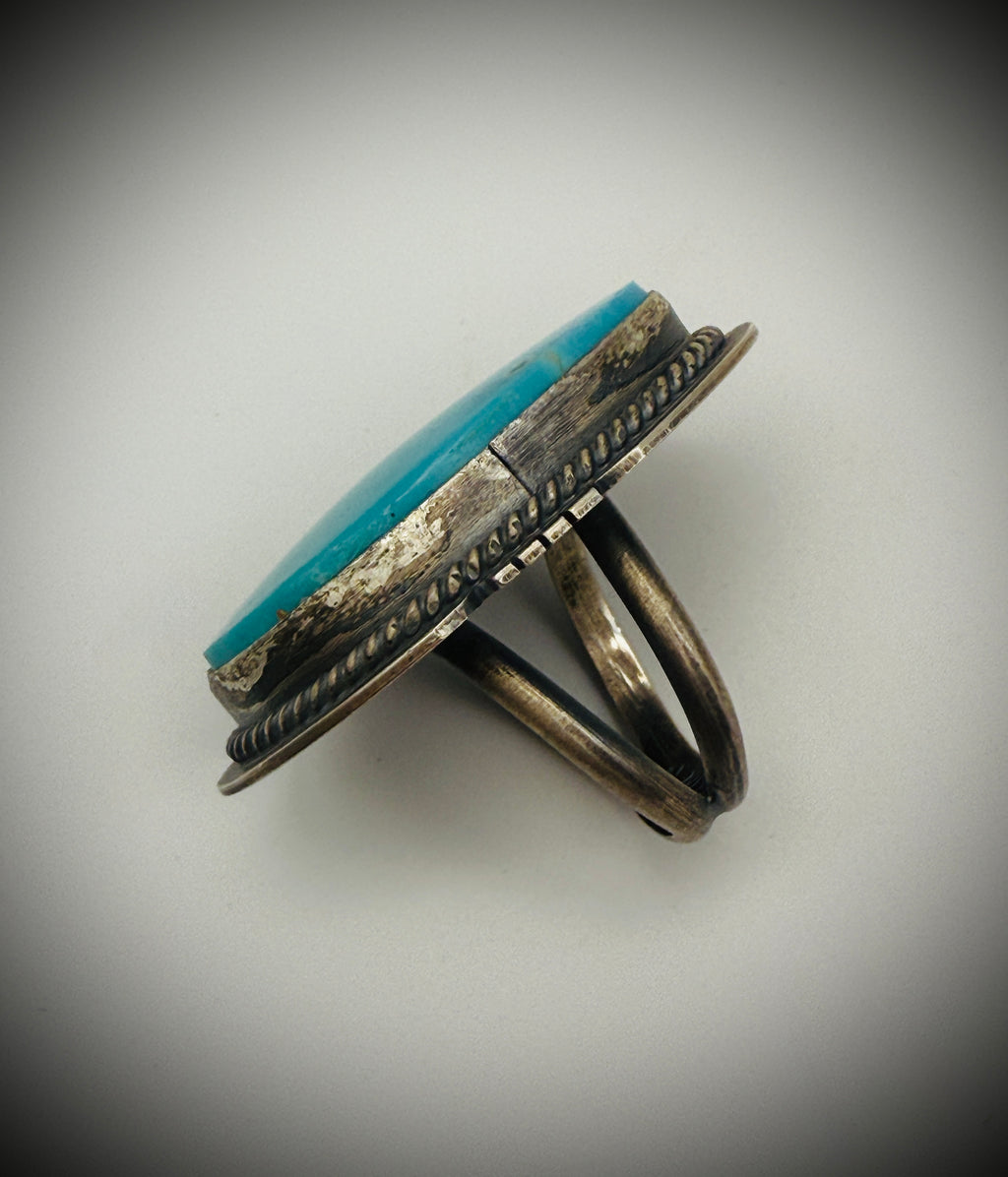 Sterling Silver Turquoise Ring – Signed John Nelson (Navajo) – Size 7.25