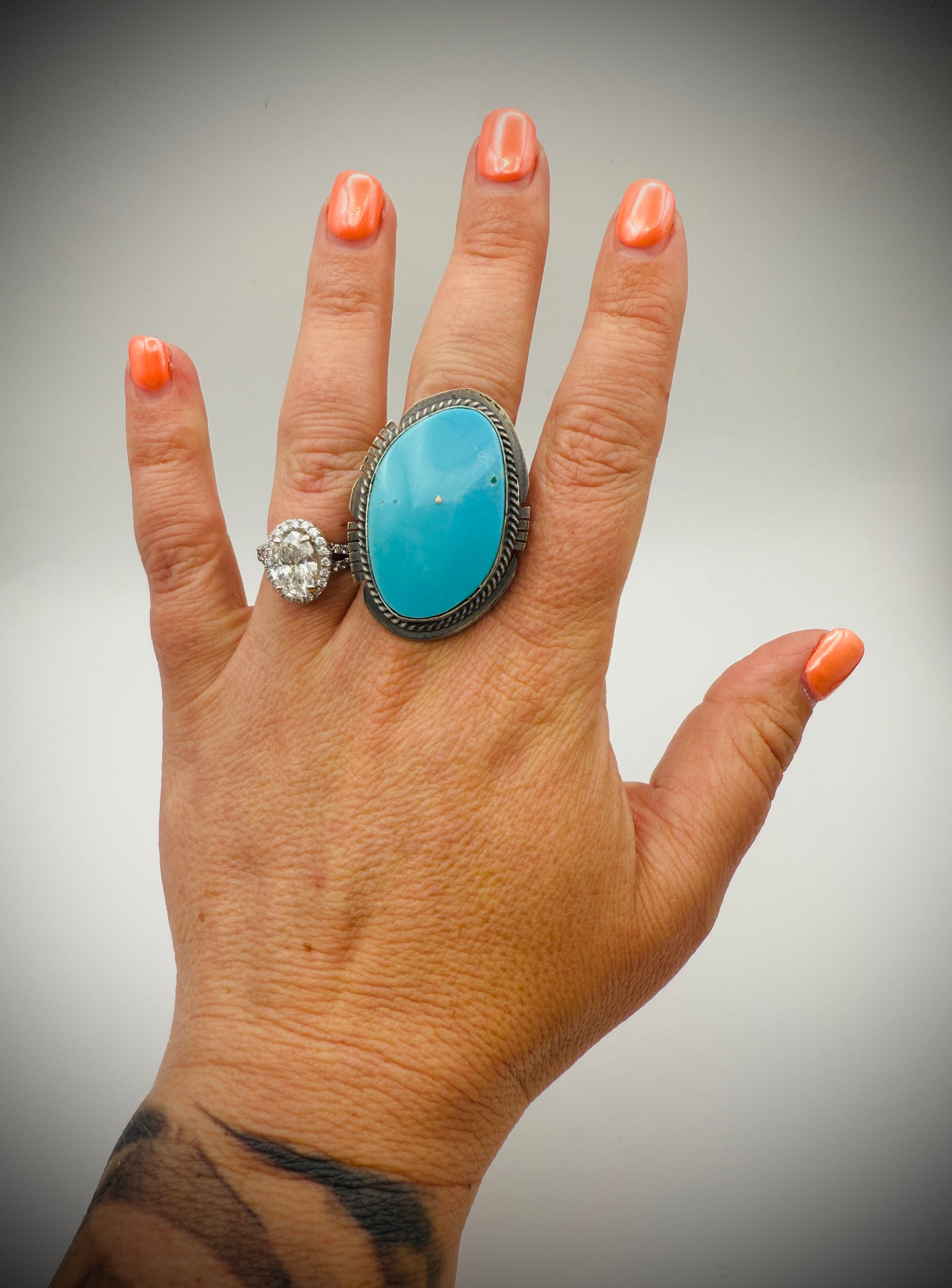 Sterling Silver Turquoise Ring – Signed John Nelson (Navajo) – Size 7.25