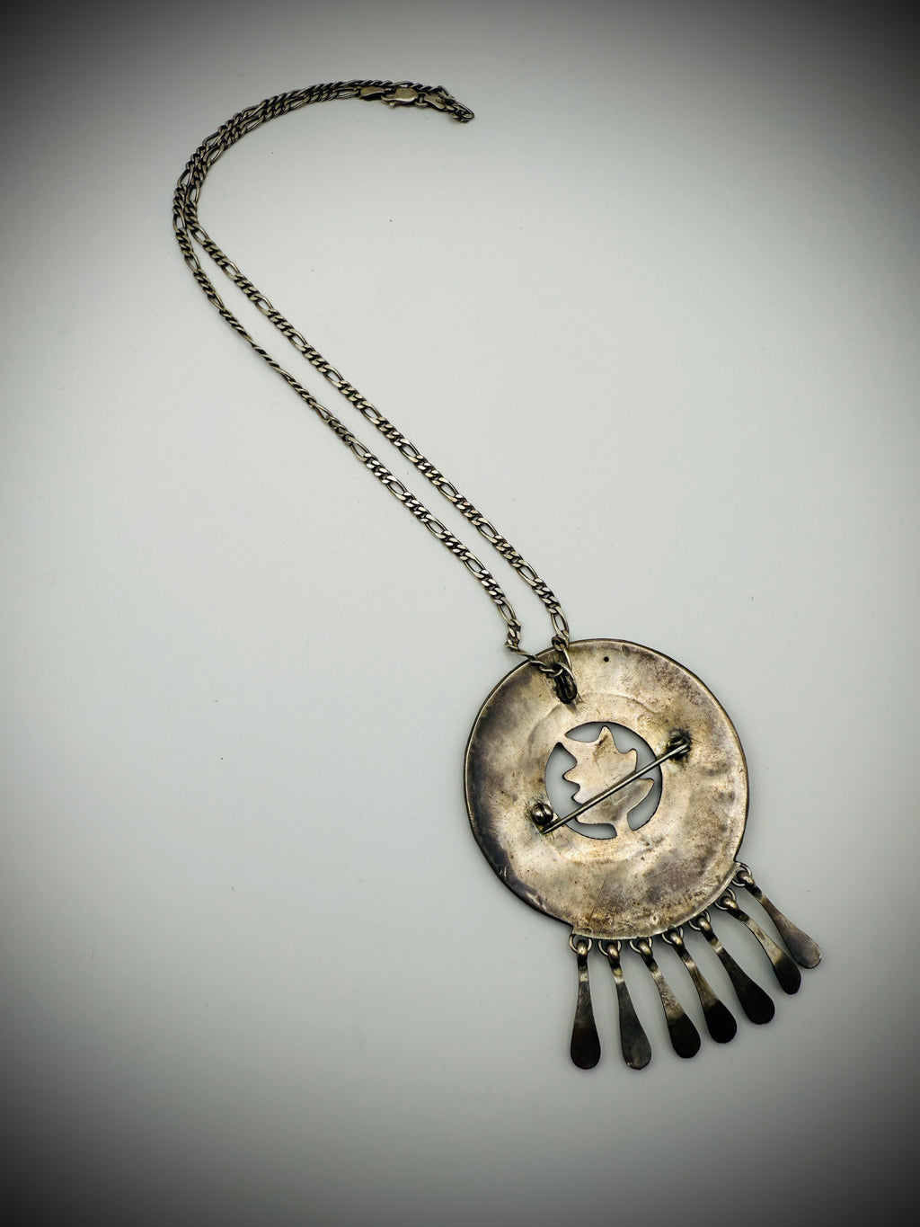 Vintage Zuni Sterling Silver Turquoise Needlepoint Pendant/Brooch – Signed FE (Floyd Etsate)