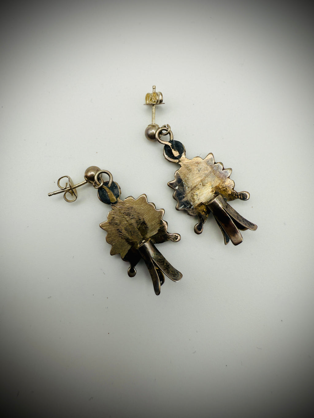 Vintage Sterling Silver & Turquoise Petit Point Earrings – Squash Blossom Dangle