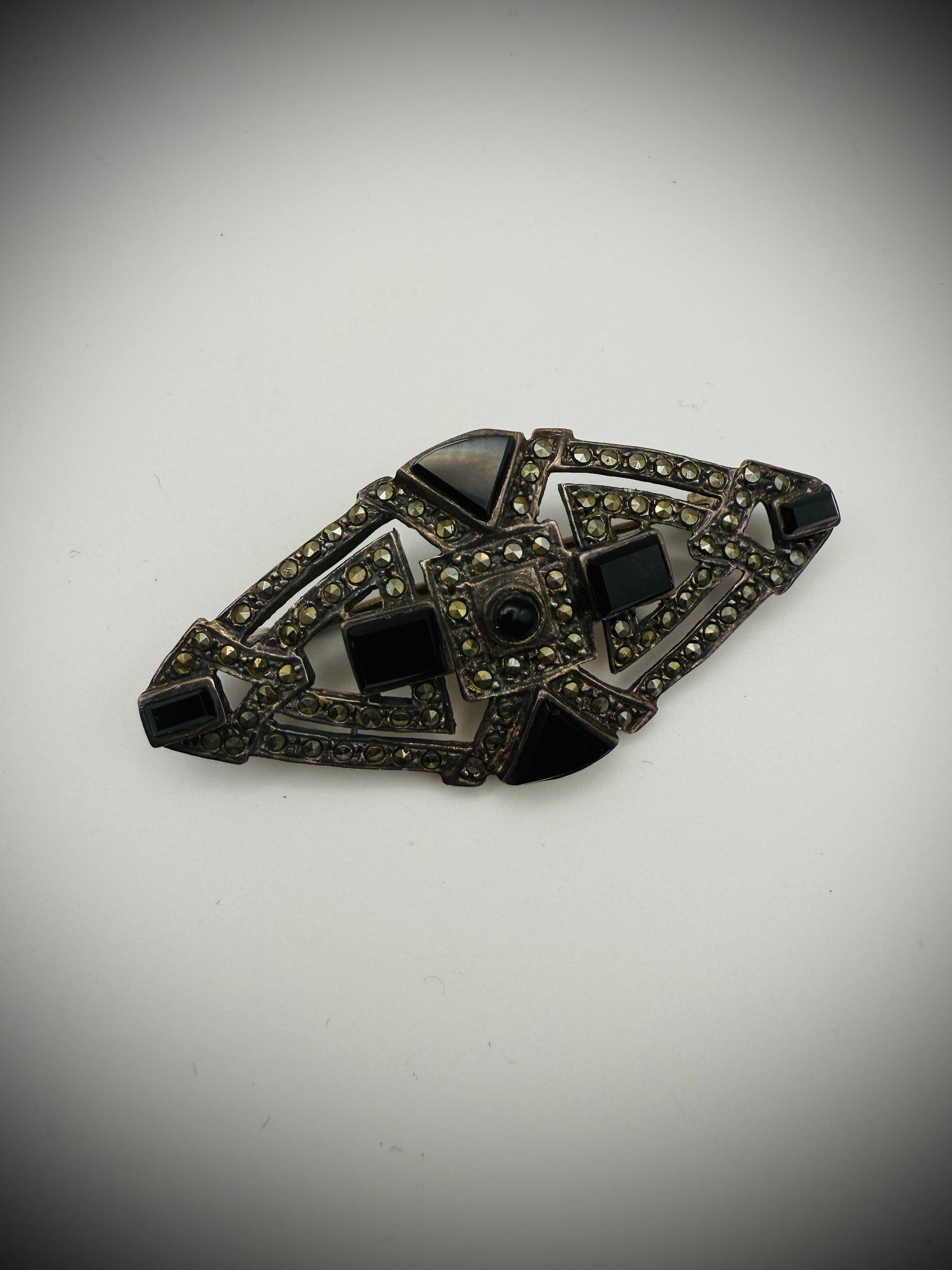 Vintage Sterling Silver & Marcasite Jewelry Lot – Cross Necklace, Bracelet, Earrings, Brooch