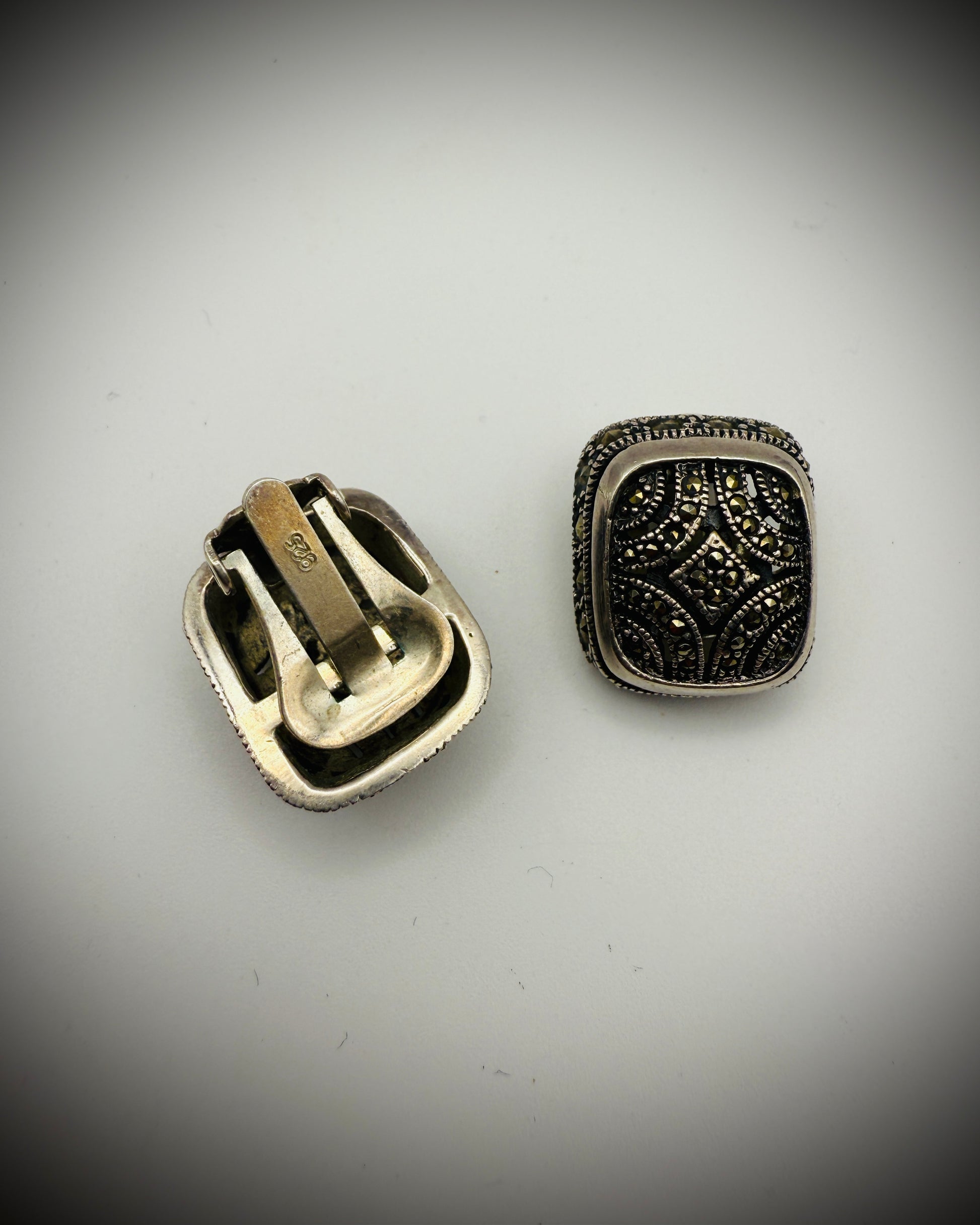 Vintage Sterling Silver & Marcasite Jewelry Lot – Cross Necklace, Bracelet, Earrings, Brooch