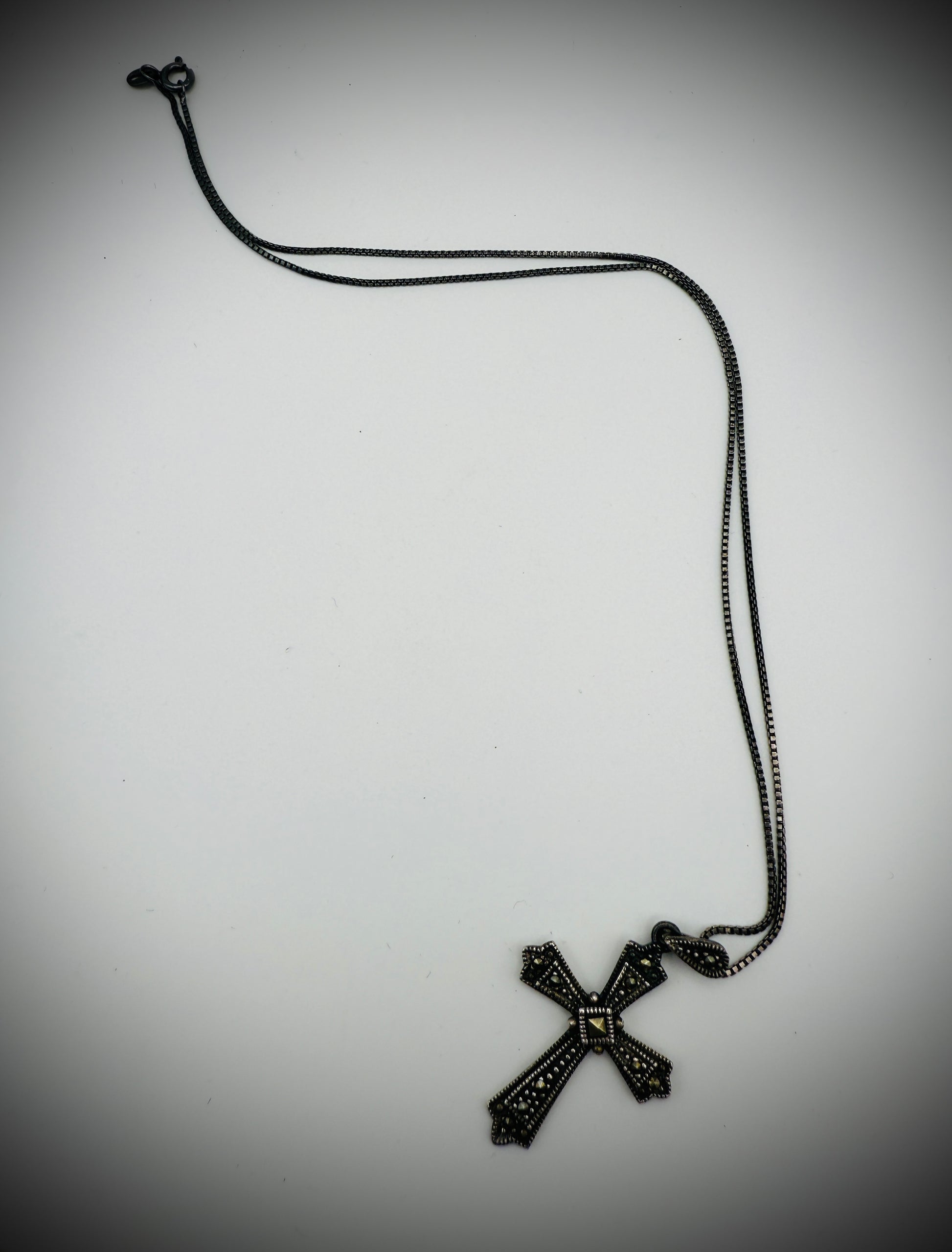 Vintage Sterling Silver & Marcasite Jewelry Lot – Cross Necklace, Bracelet, Earrings, Brooch