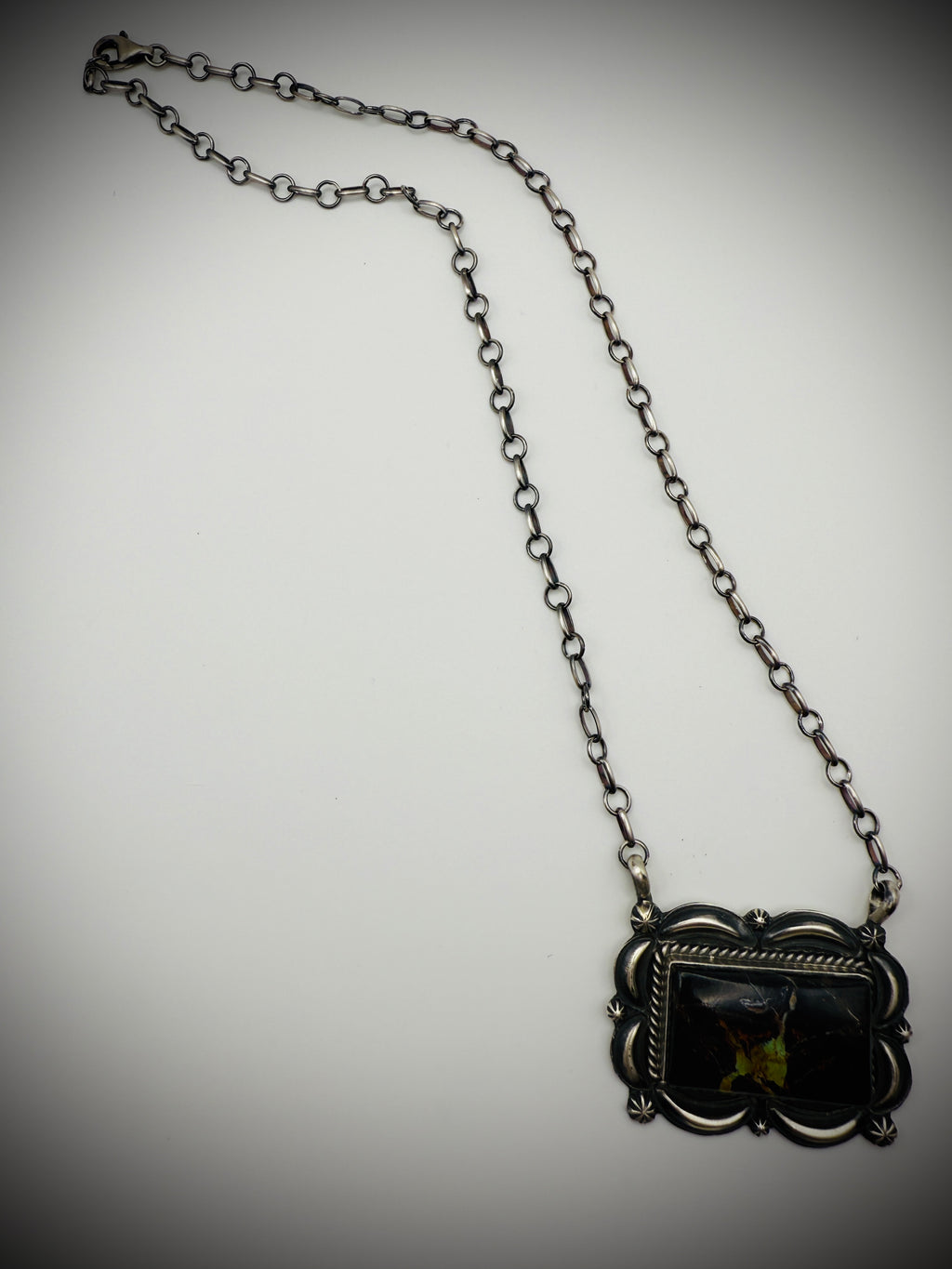 Navajo Sterling Blackjack Turquoise Necklace — Ray Delgarito