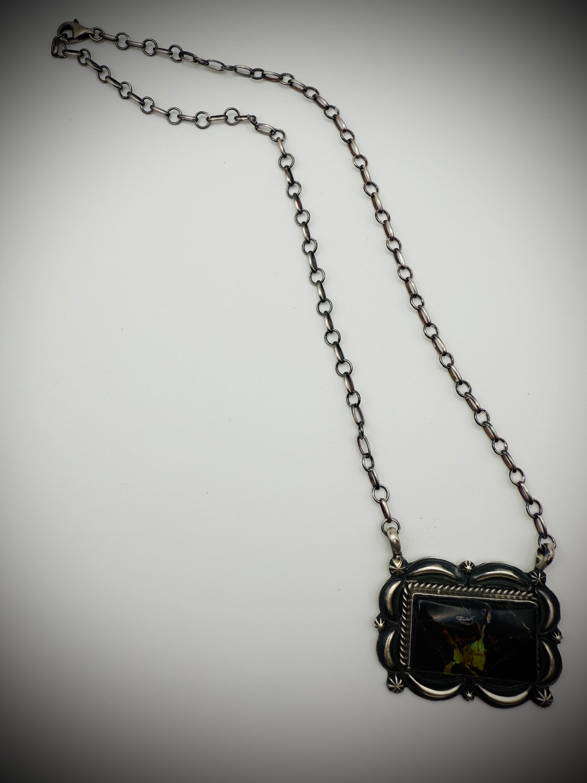 Navajo Sterling Blackjack Turquoise Necklace — Ray Delgarito