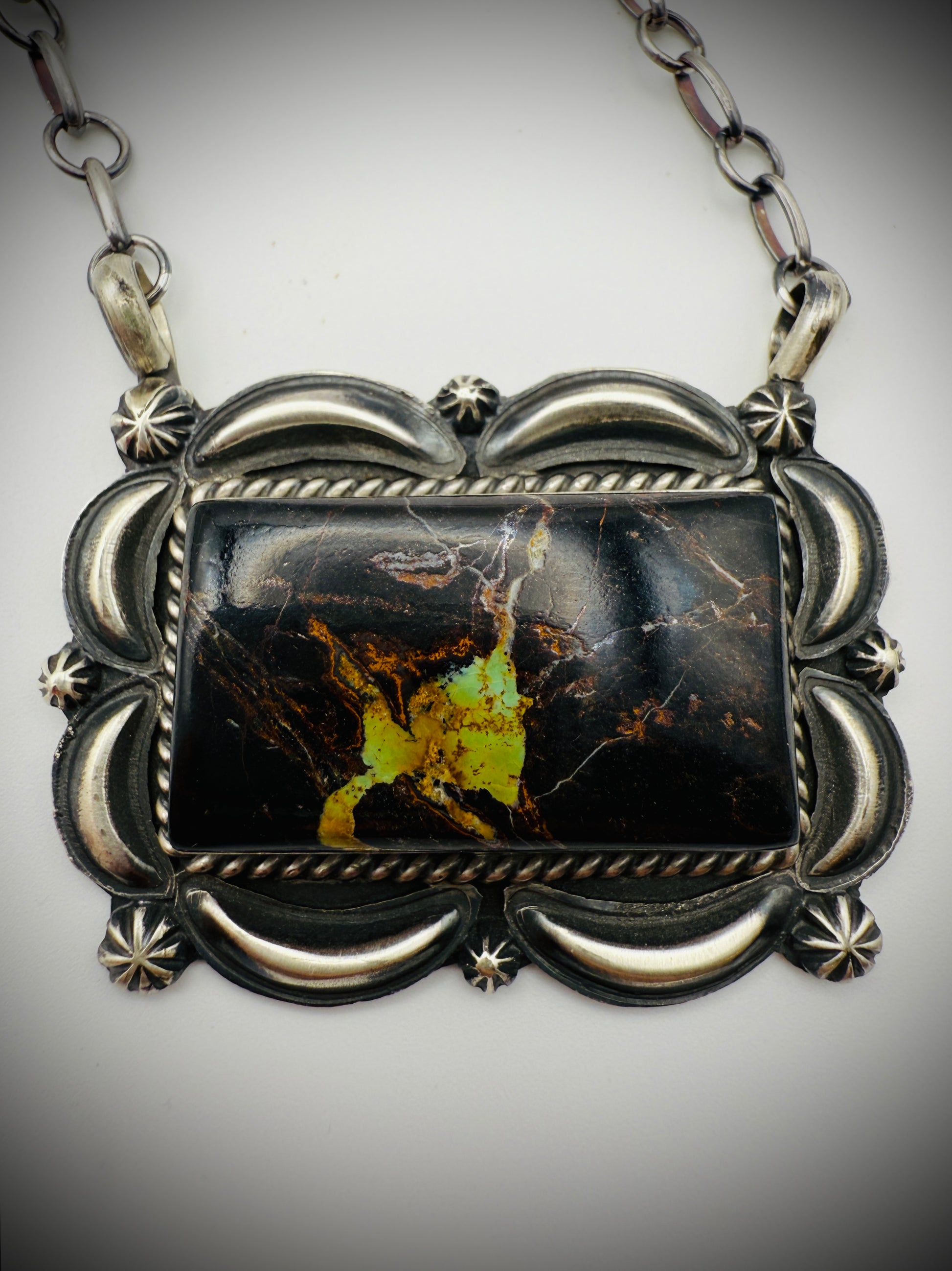 Navajo Sterling Blackjack Turquoise Necklace — Ray Delgarito