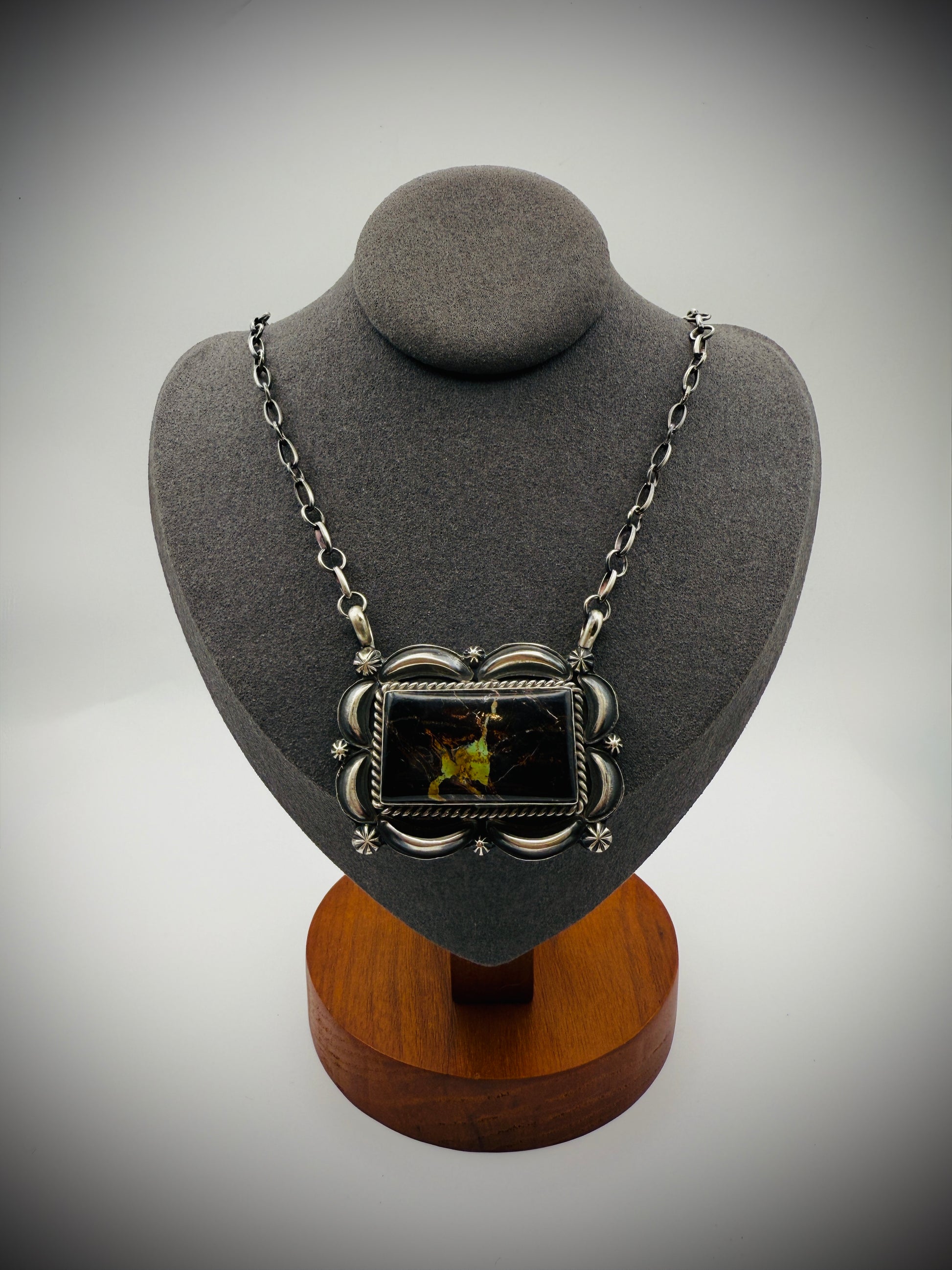 Navajo Sterling Blackjack Turquoise Necklace — Ray Delgarito