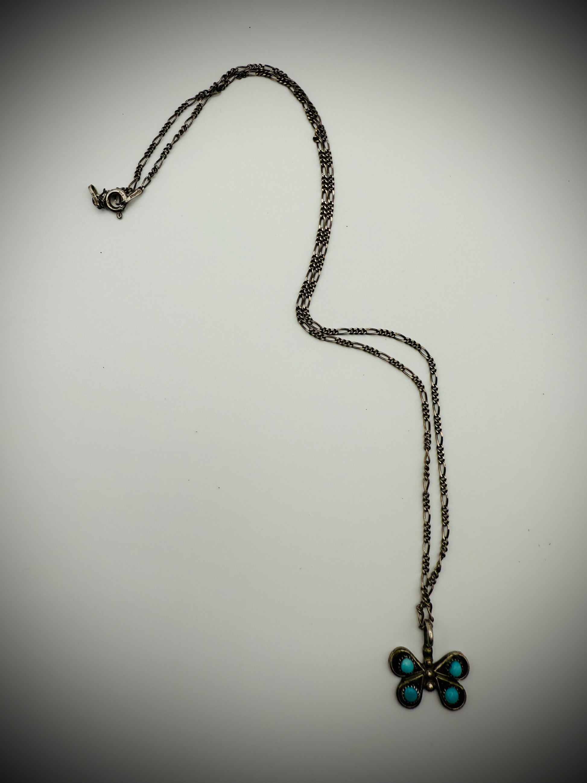 Vintage Snakeye Sterling Silver Butterfly Pendant Necklace
