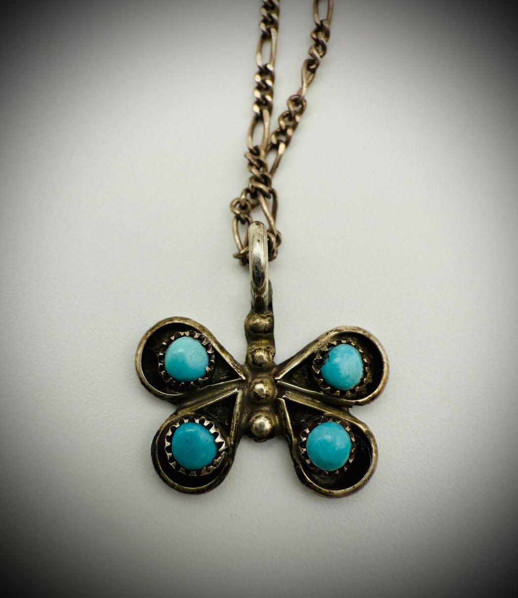 Vintage Snakeye Sterling Silver Butterfly Pendant Necklace