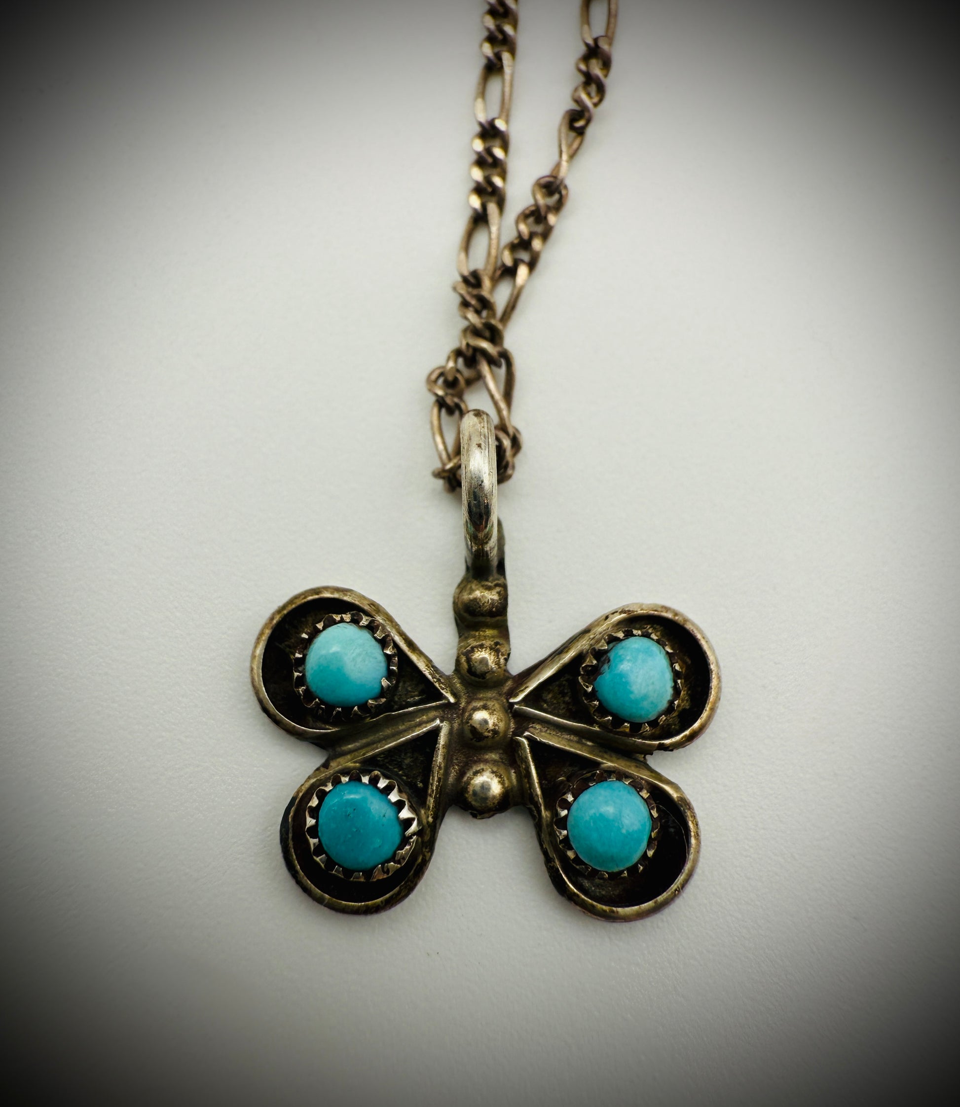 Vintage Snakeye Sterling Silver Butterfly Pendant Necklace