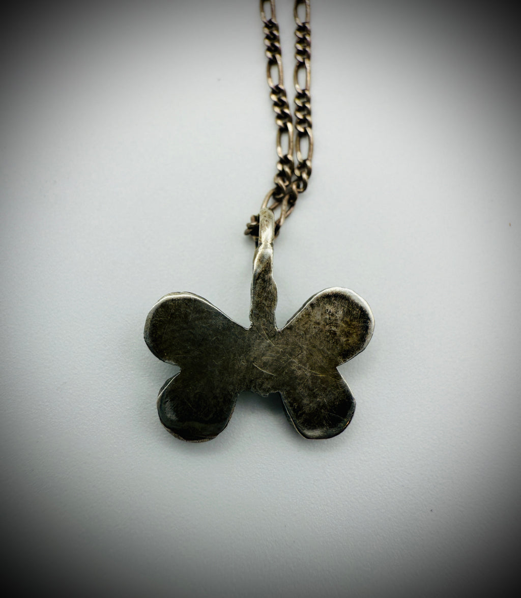 Vintage Snakeye Sterling Silver Butterfly Pendant Necklace