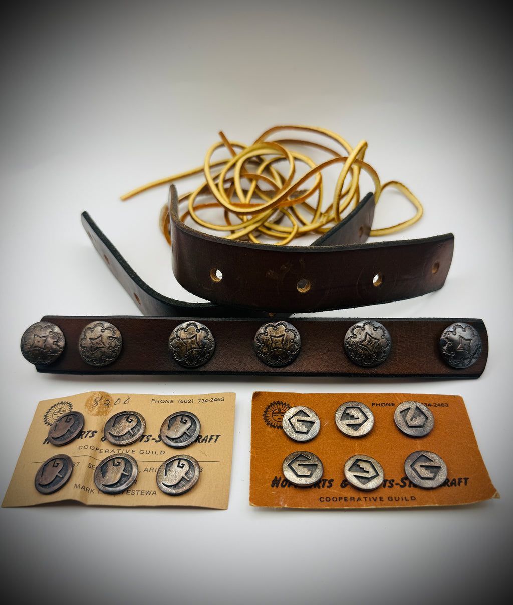 Hopi Guild Sterling Overlay Buttons (2 Cards) & Sterling Conchos Lot