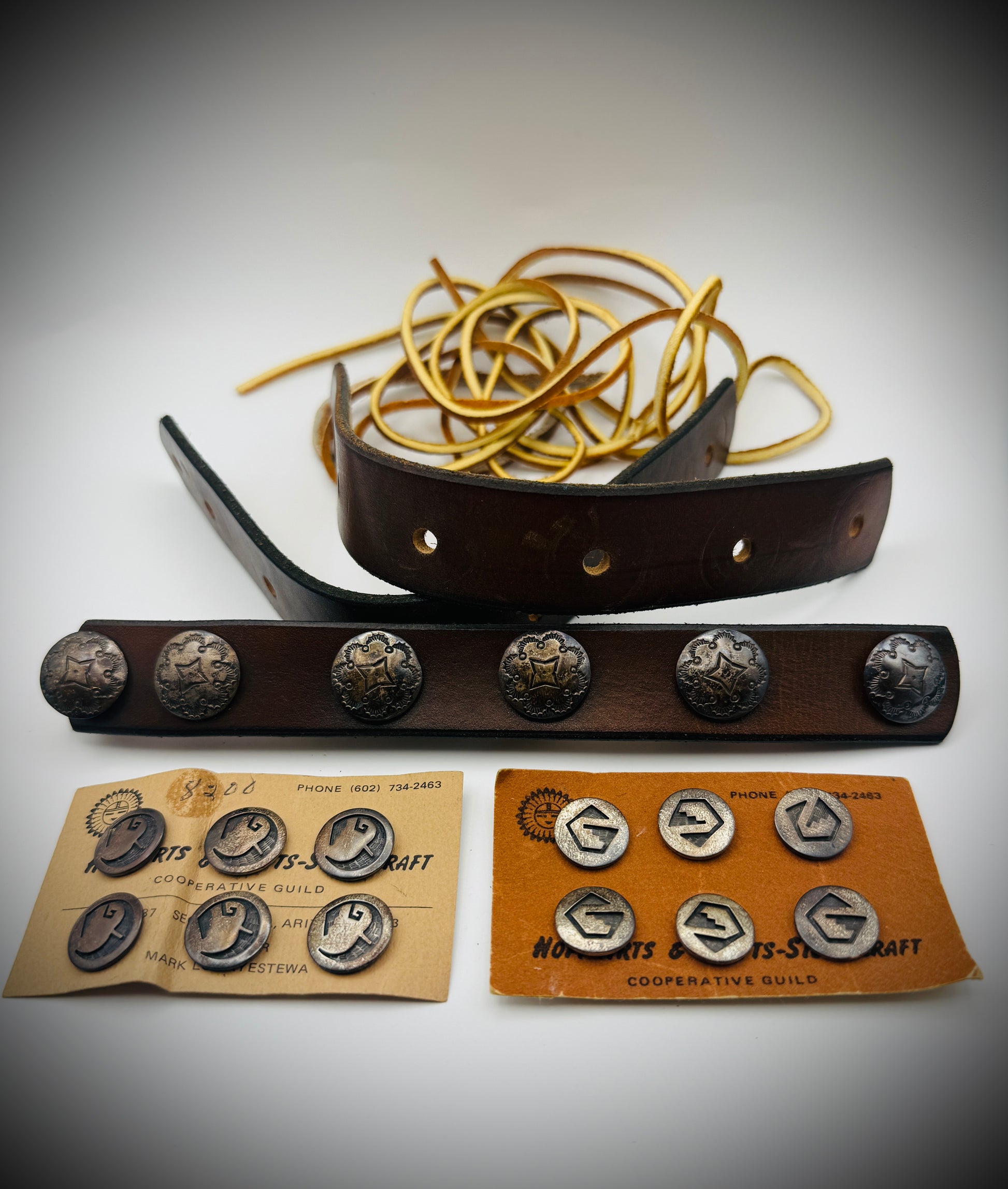 Hopi Guild Sterling Overlay Buttons (2 Cards) & Sterling Conchos Lot