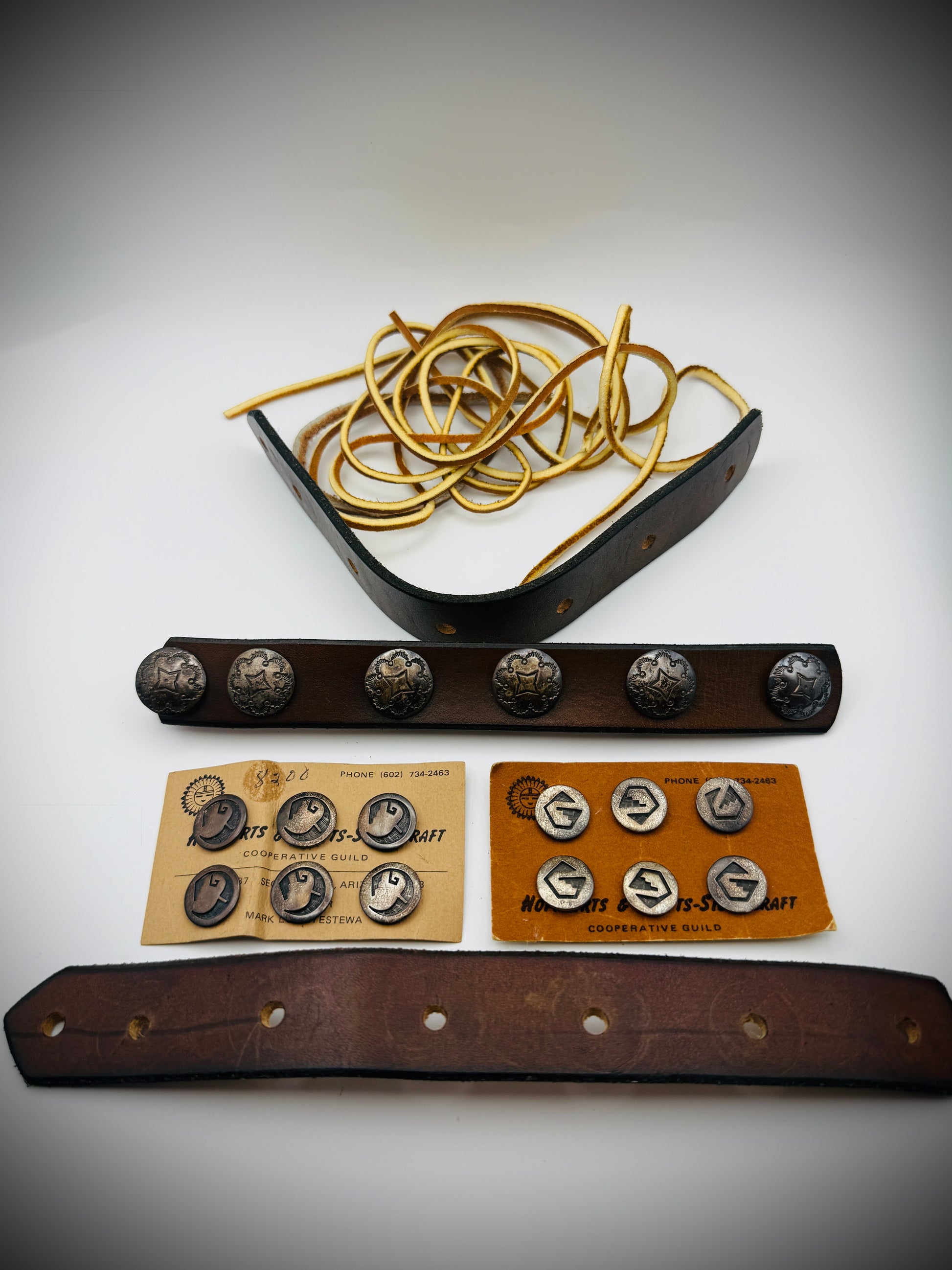 Hopi Guild Sterling Overlay Buttons (2 Cards) & Sterling Conchos Lot