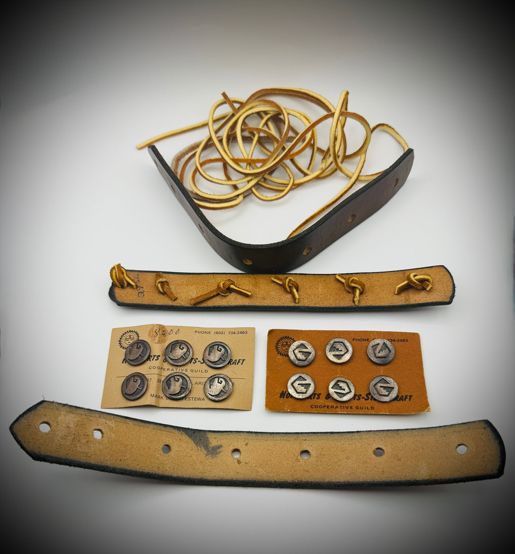 Hopi Guild Sterling Overlay Buttons (2 Cards) & Sterling Conchos Lot